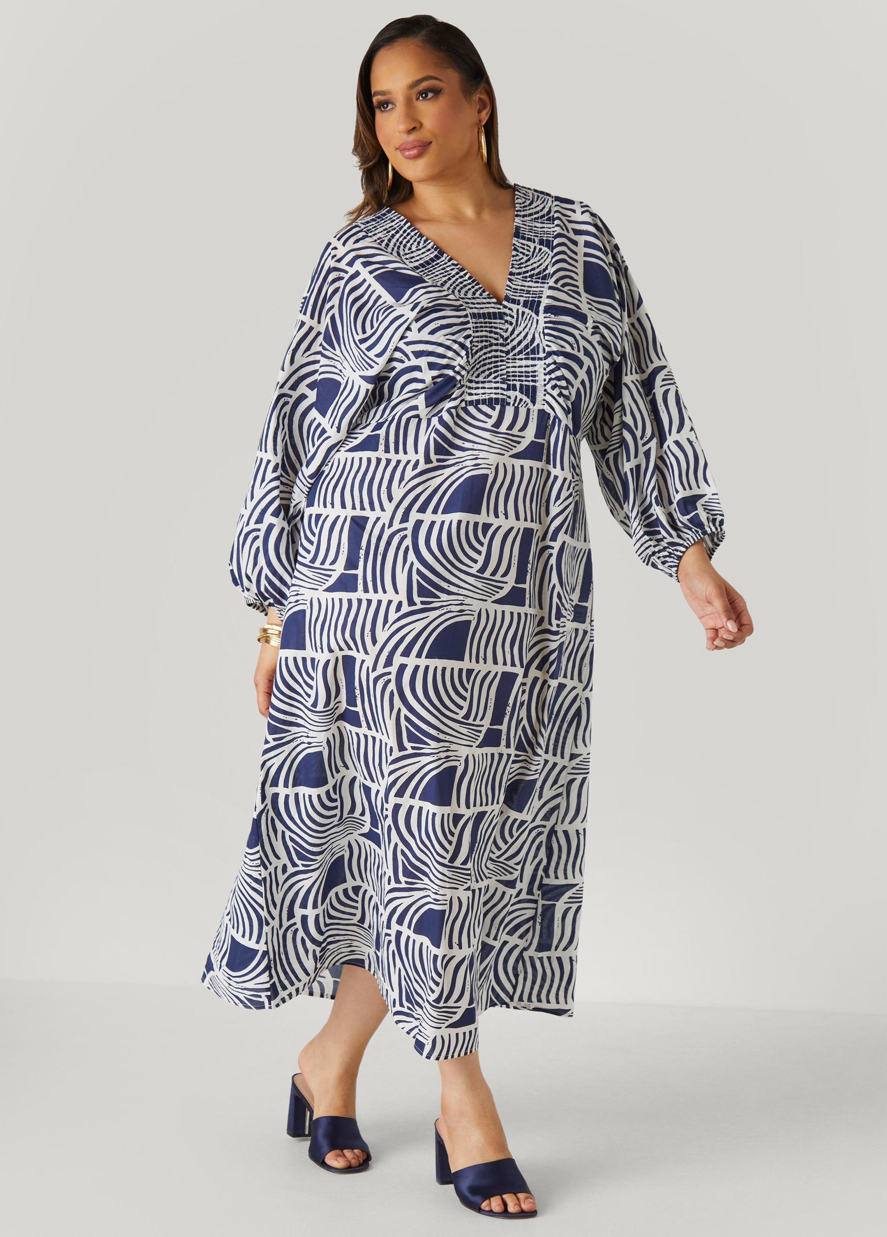 Shirred Printed Cotton Dress Product Image