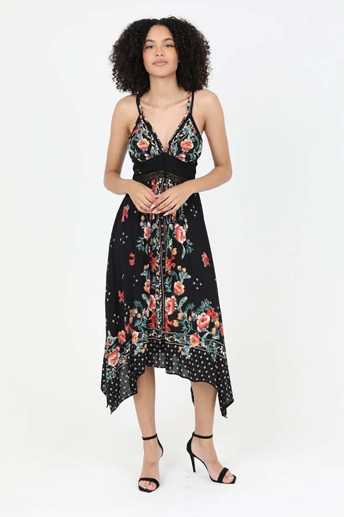 V Neck Hanky Hem Midi Dress Product Image