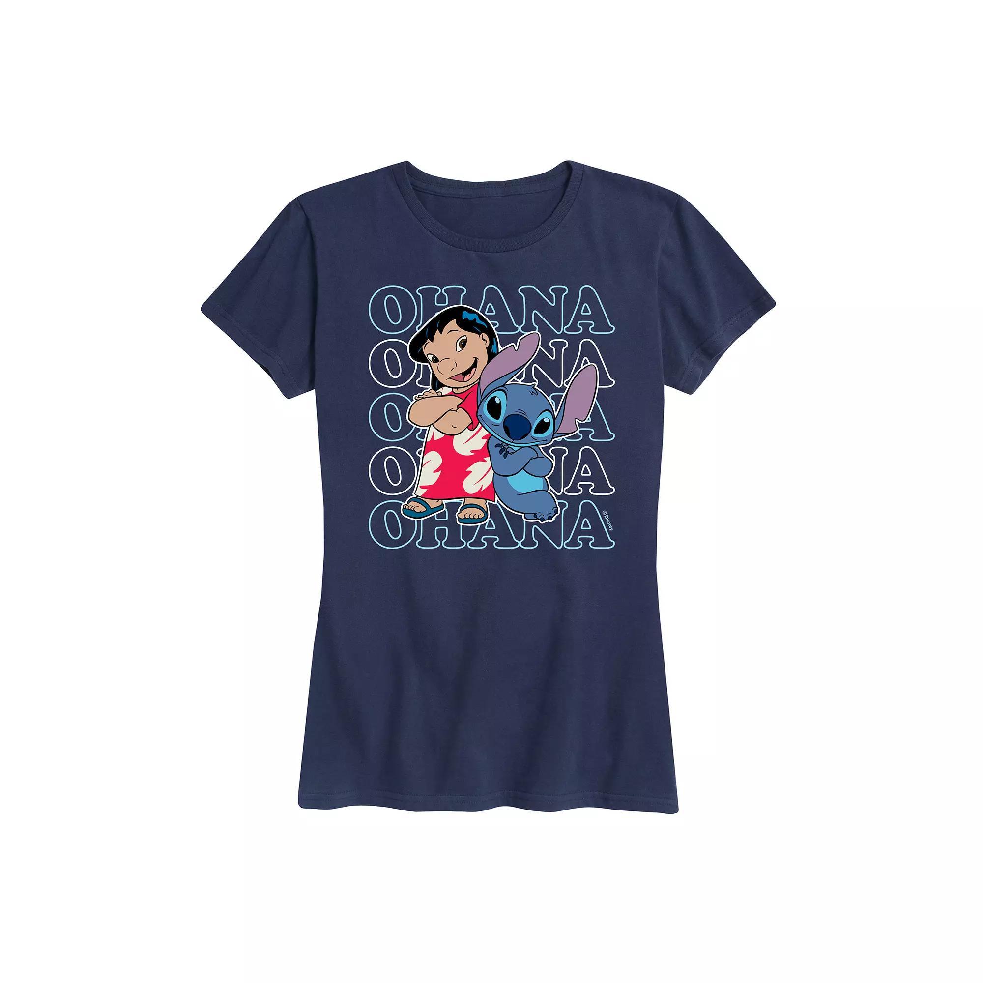 Disney's Lilo & Stitch Women's Ohana Repeated Graphic Tee, Size: XXL, Blue Product Image