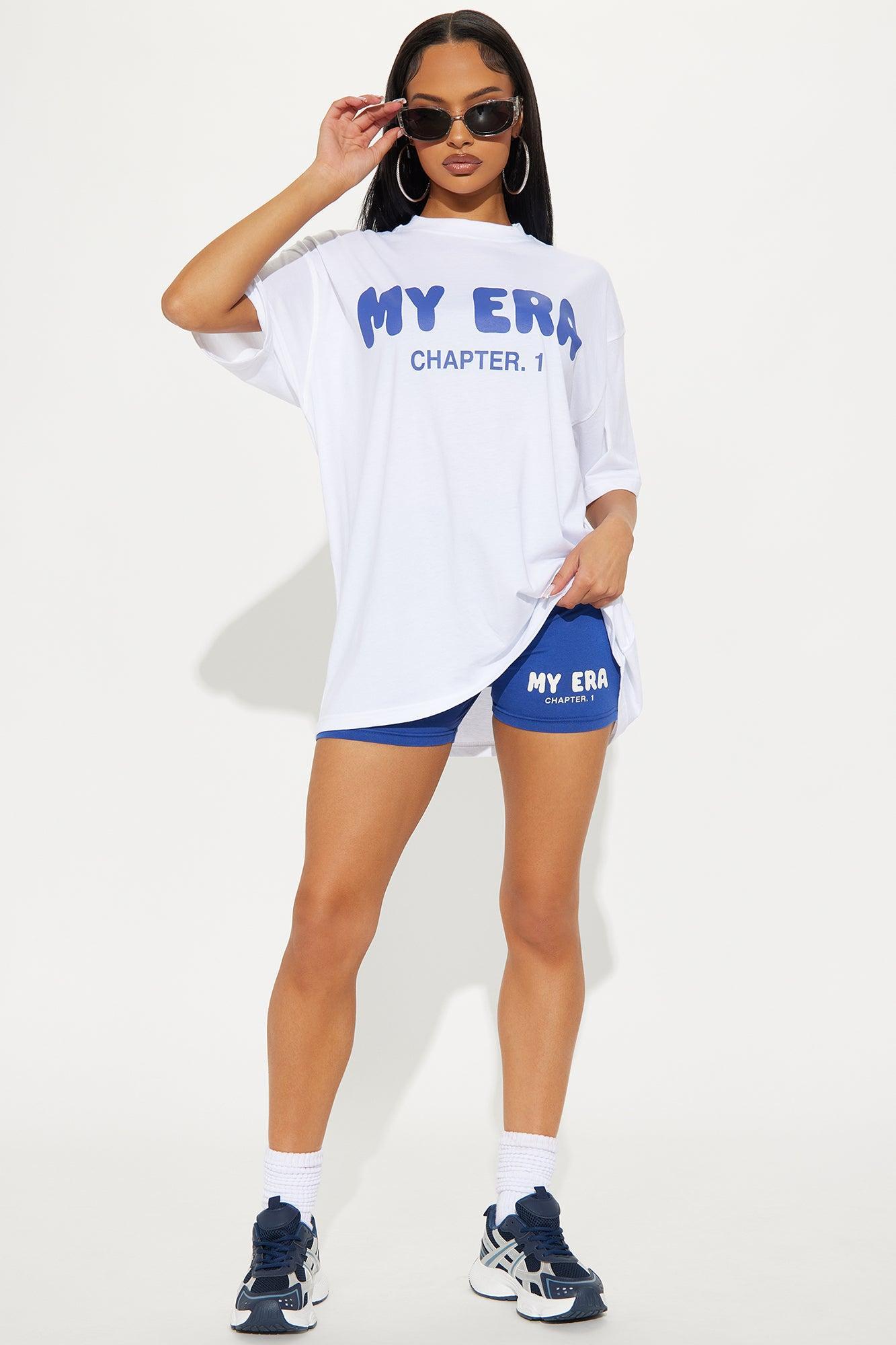 My Era Biker Short Set - White/Blue Product Image