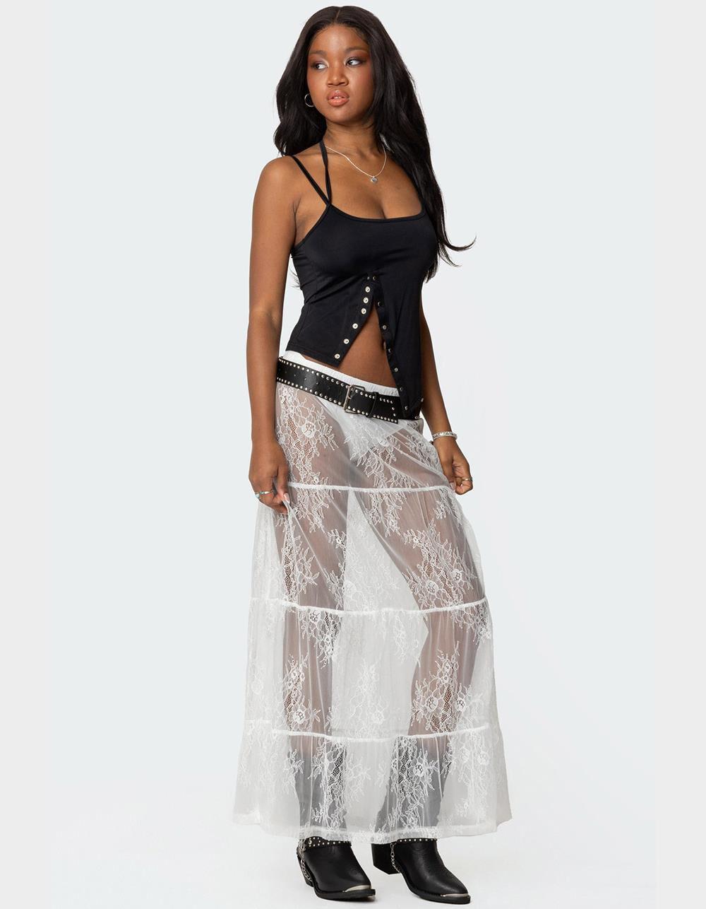 EDIKTED Tiered Sheer Lace Maxi Skirt Product Image