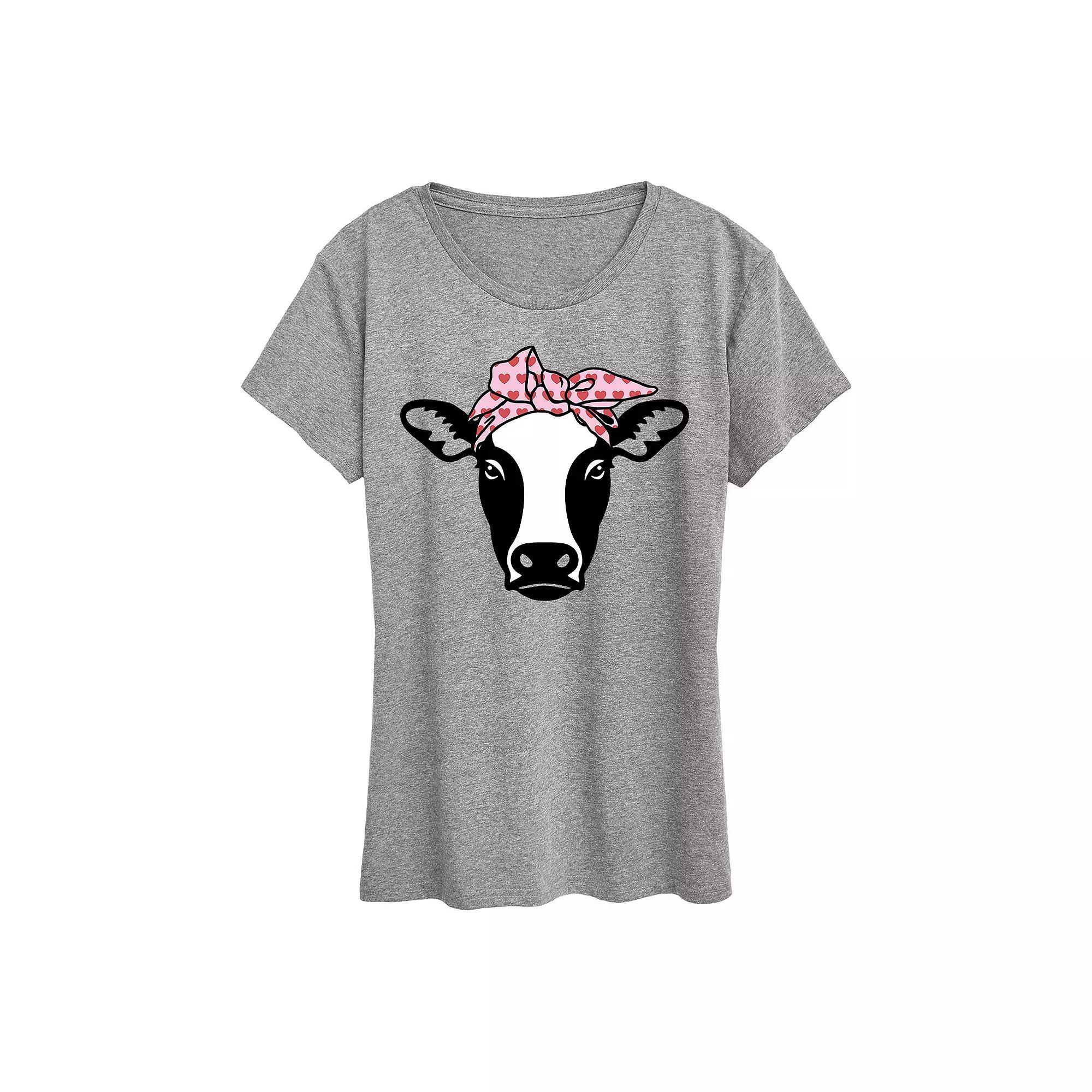 Women's Cow Heart Bandana Graphic Tee, Size: Medium, Grey Gray Product Image