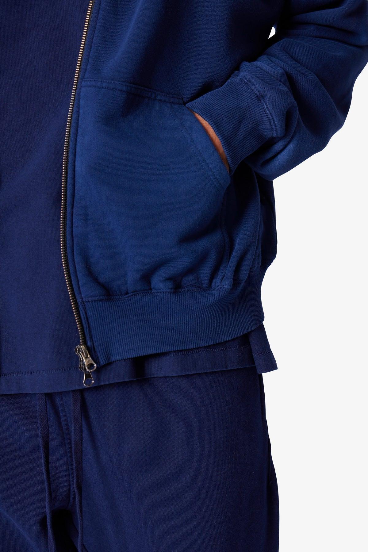 Faded Basic Zip Up Hoodie - Navy Product Image