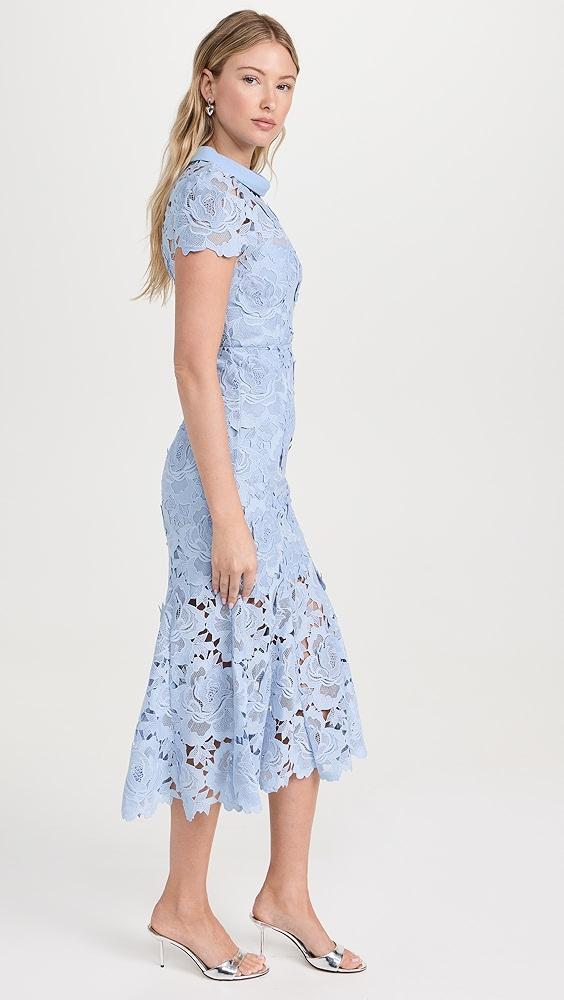 Self Portrait Blue Flower Lace Contrast Collar Midi Dress | Shopbop Product Image