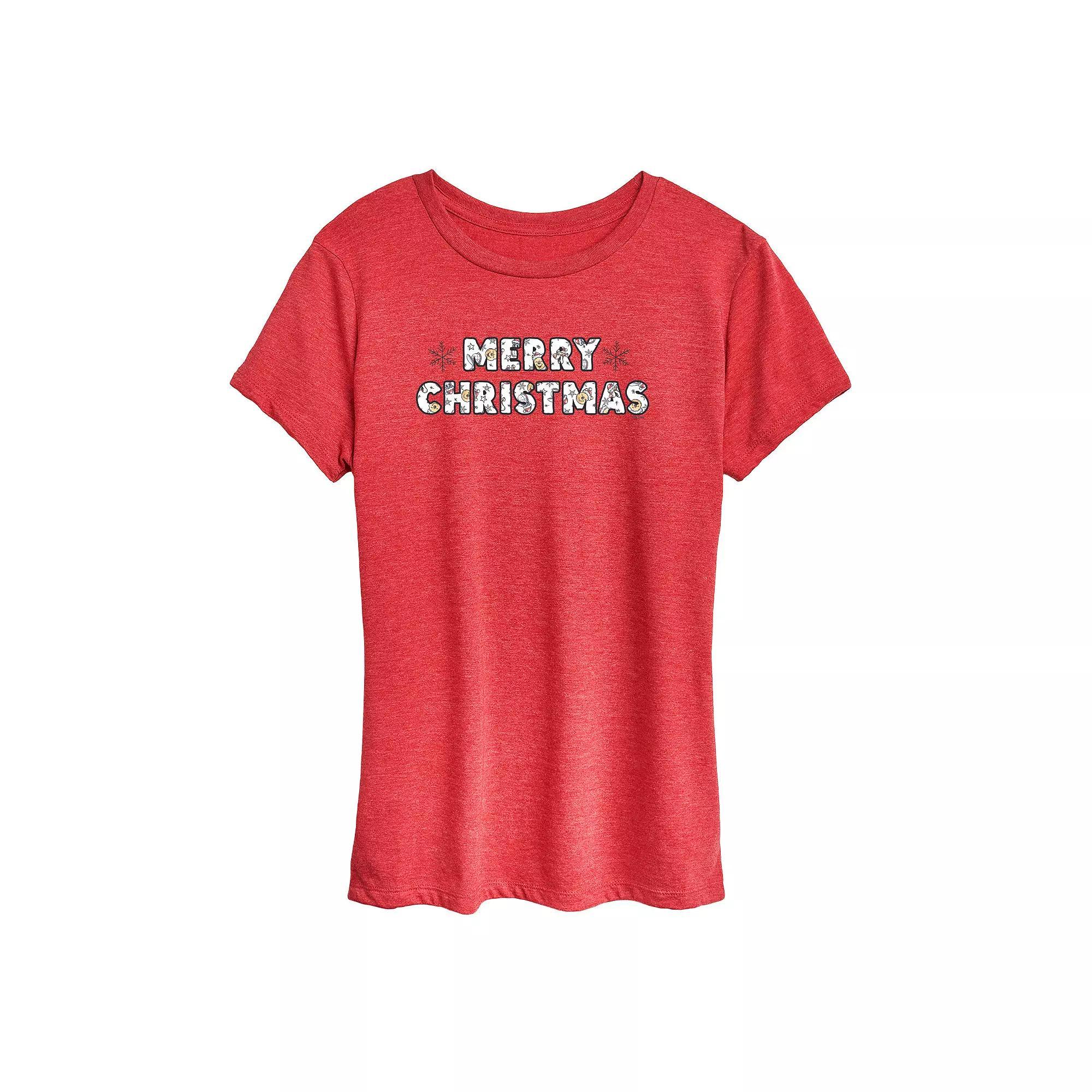 Disney's Winnie The Pooh Women's Merry Christmas Graphic Tee, Girl's, Size: XL, Grey Red Product Image