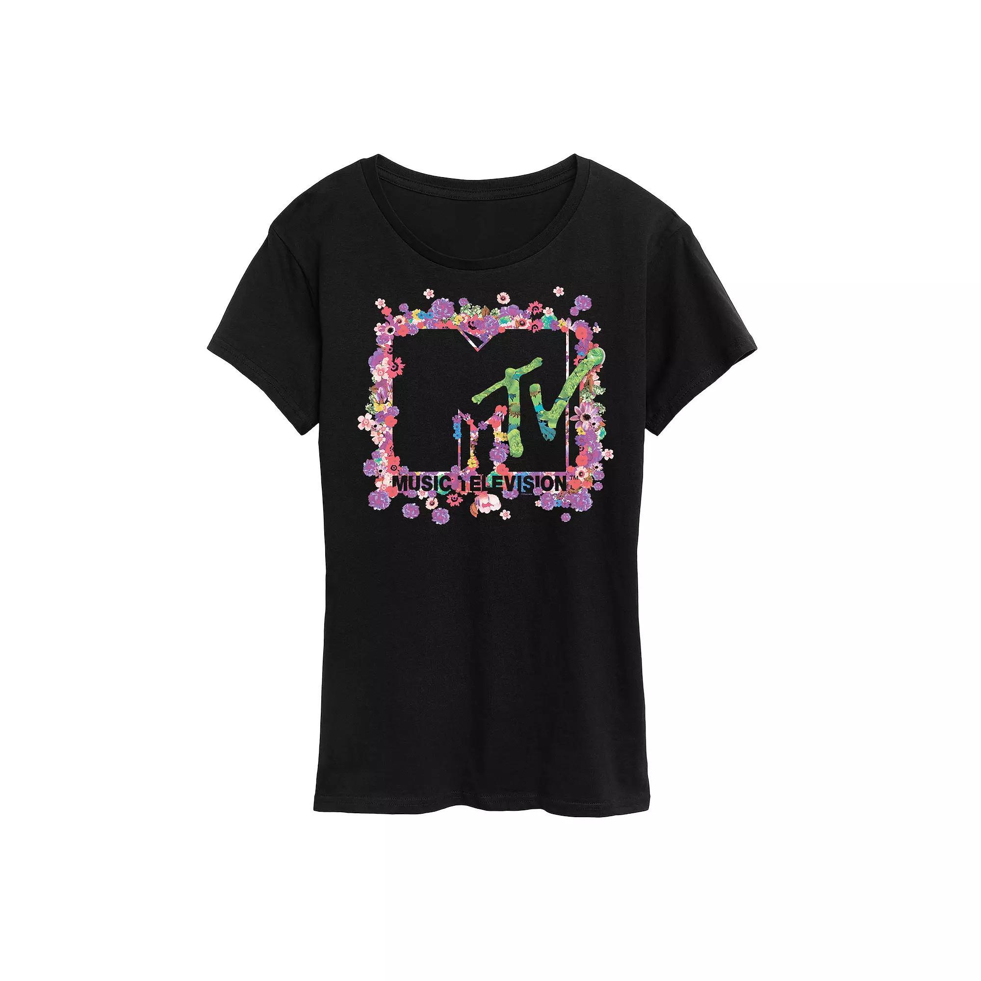 Women's MTV Floral Logo Graphic Tee, Size: Small, Black Product Image