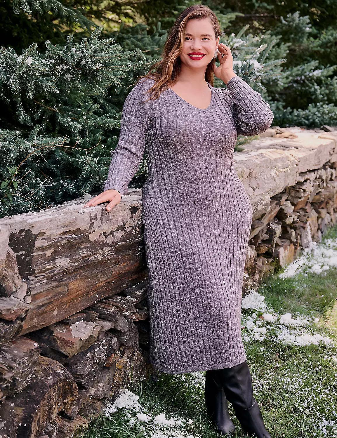 Lurex Shimmer Rib Sweater Midi Dress Product Image