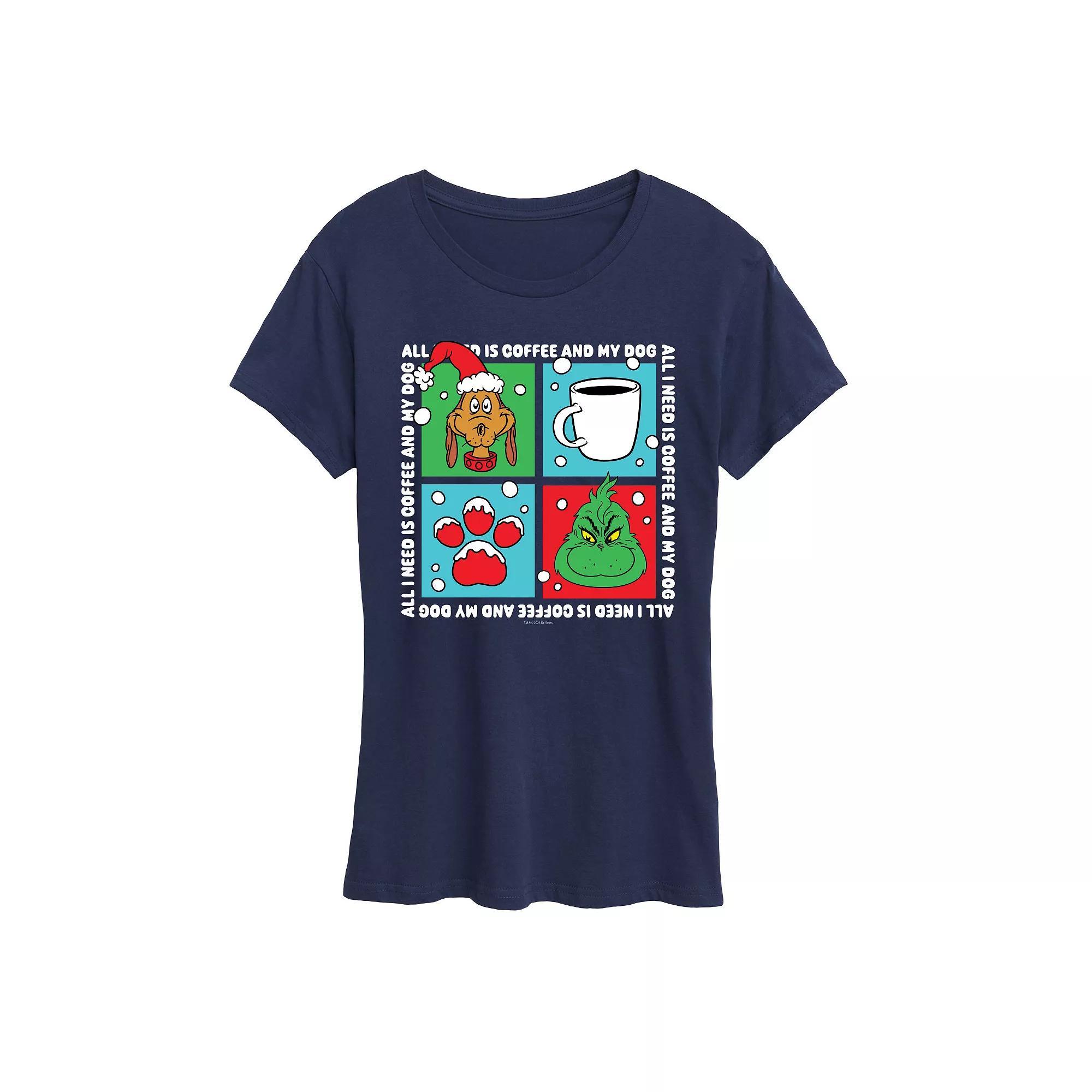 Women's Dr. Seuss Grinch Coffee & My Dog Graphic Tee, Size: XL, Blue Product Image