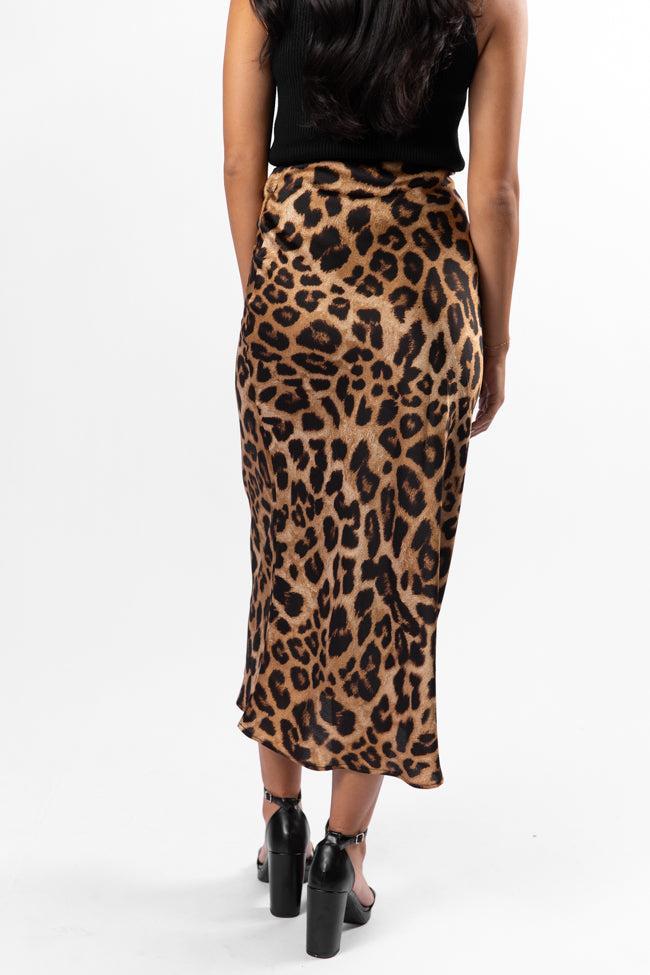 Into The Night Satin Leopard Midi Skirt SALE Product Image