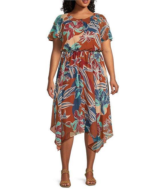 Jessica Howard Plus Size Floral Print Chiffon Blouson Dress Product Image