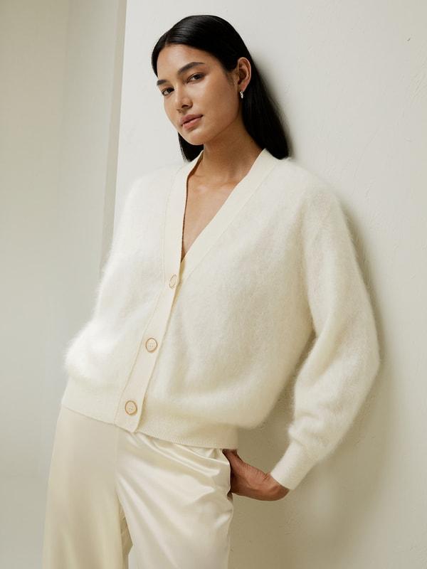 LILYSILK Cashmere Cardigan Women White Premium Cashmere Comfortable Dropped Shoulder Cardigan M Product Image