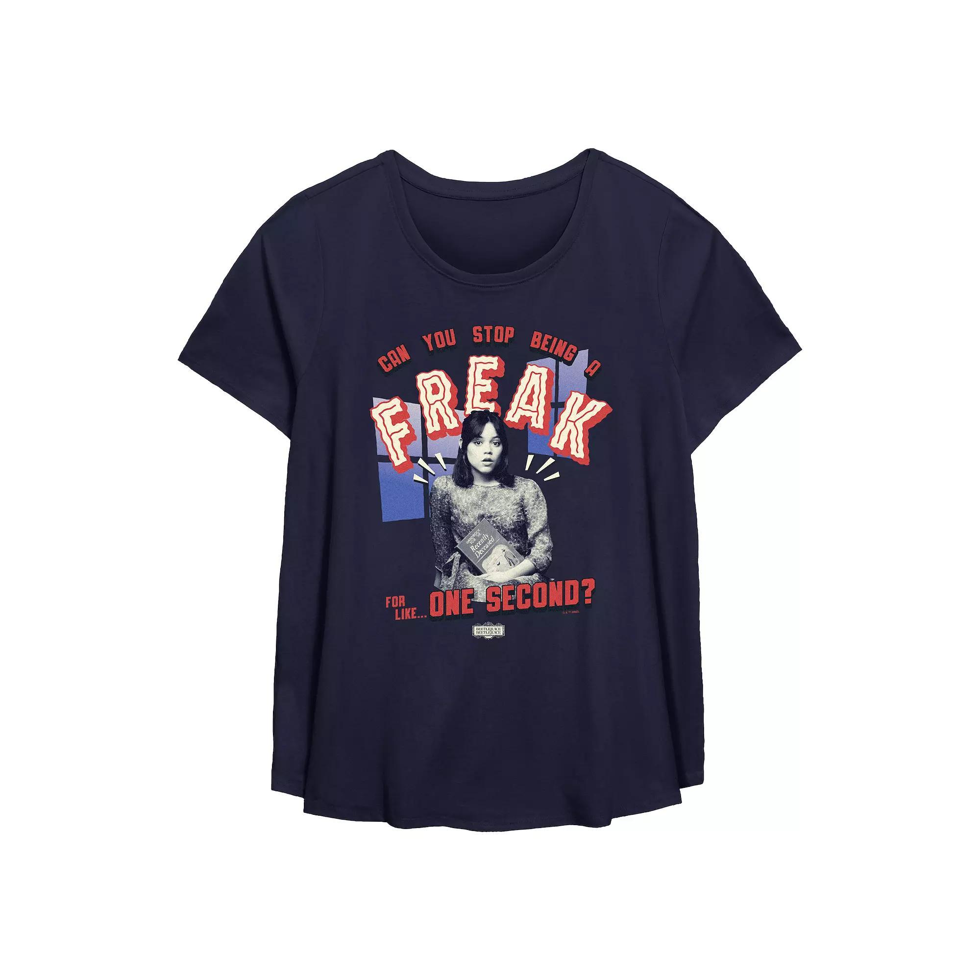 Plus Size Beetlejuice 2 Astrid Can You Stop Being A Freak For Like One Second Flowy Graphic Tee, Women's, Size: 0X, Blue Product Image