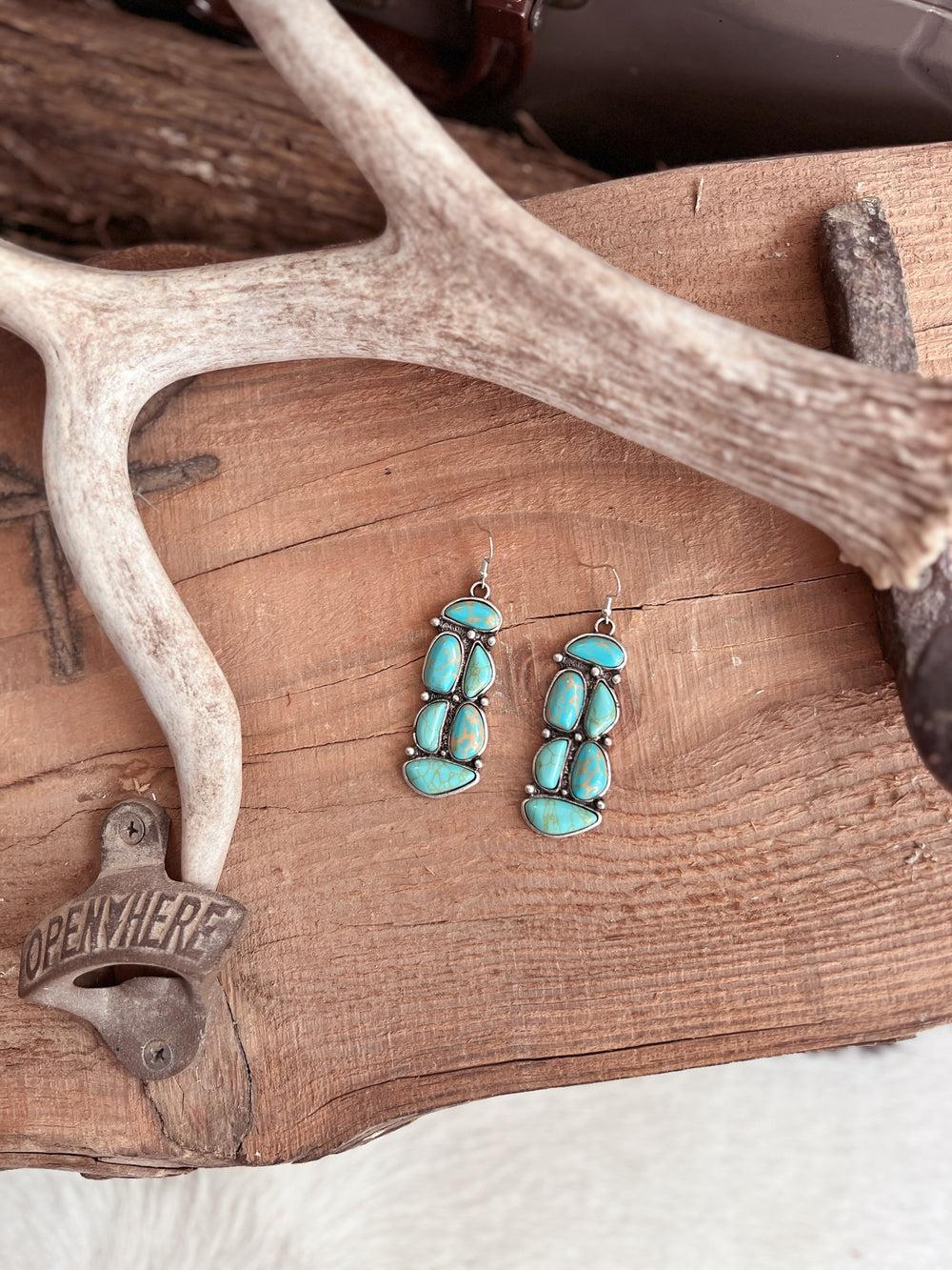 6 Stone Navajo Inspired Cluster Earrings - 2 Colors Product Image