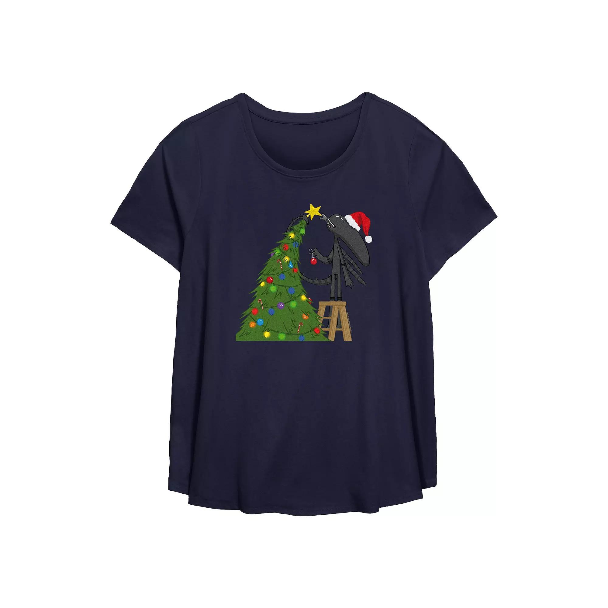Plus Size Alien Xenomorph Christmas Ready Flowy Graphic Tee, Women's, Size: 2XL, Blue Product Image