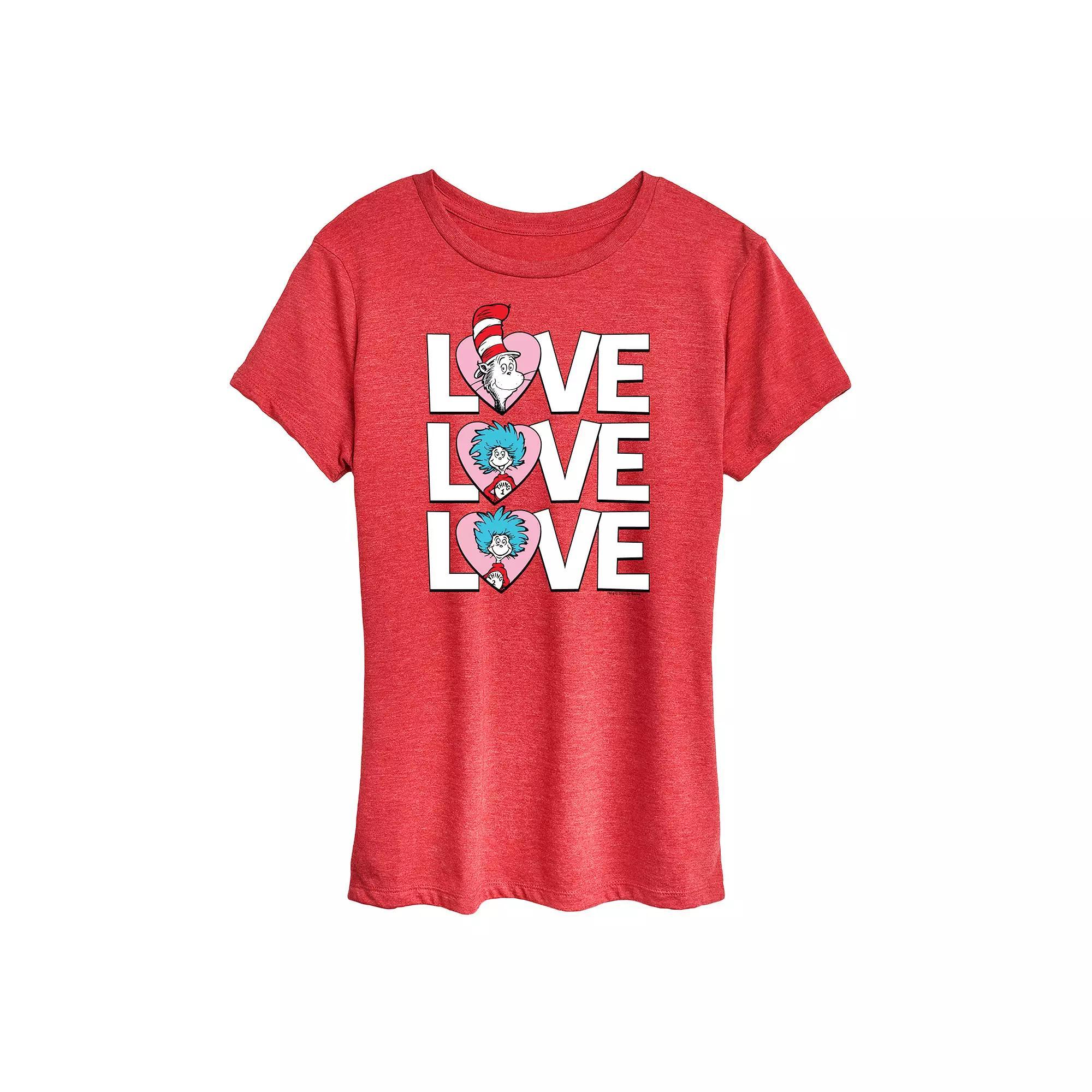 Women's Dr. Seuss Love Stacked Graphic Tee, Size: XL, Grey Red Product Image