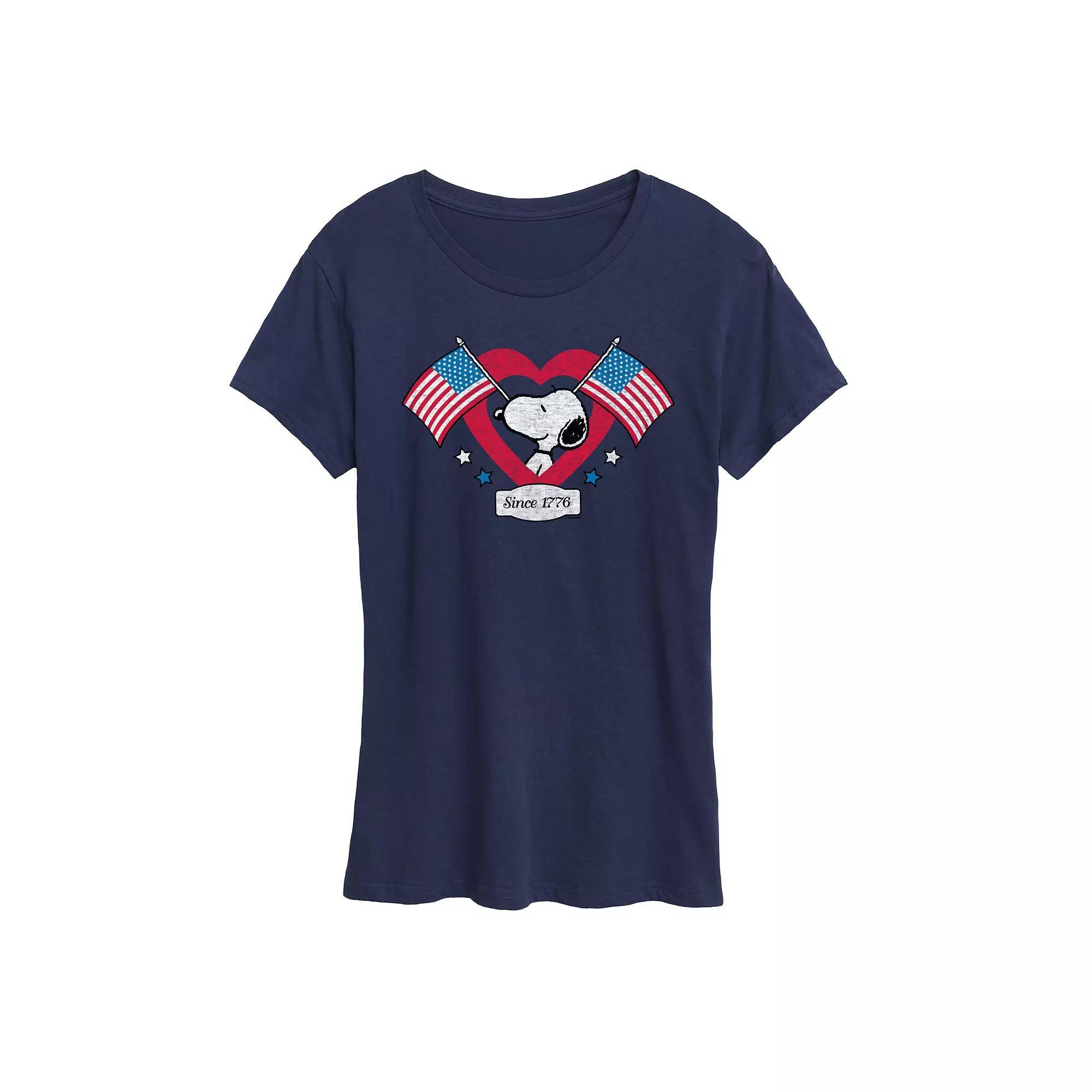 Women's Peanuts Snoopy Since 1776 Flag Heart Graphic Tee, Size: XXL, Blue Product Image