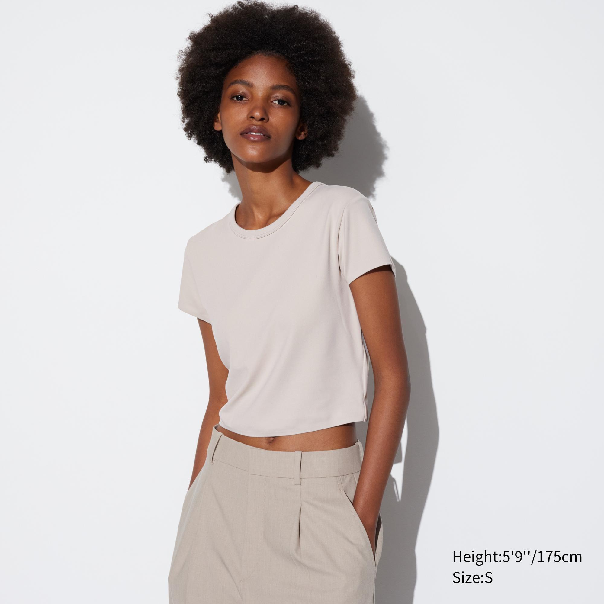 Womens Ultra Stretch Airism Cropped T-Shirt Natural Medium UNIQLO US Product Image