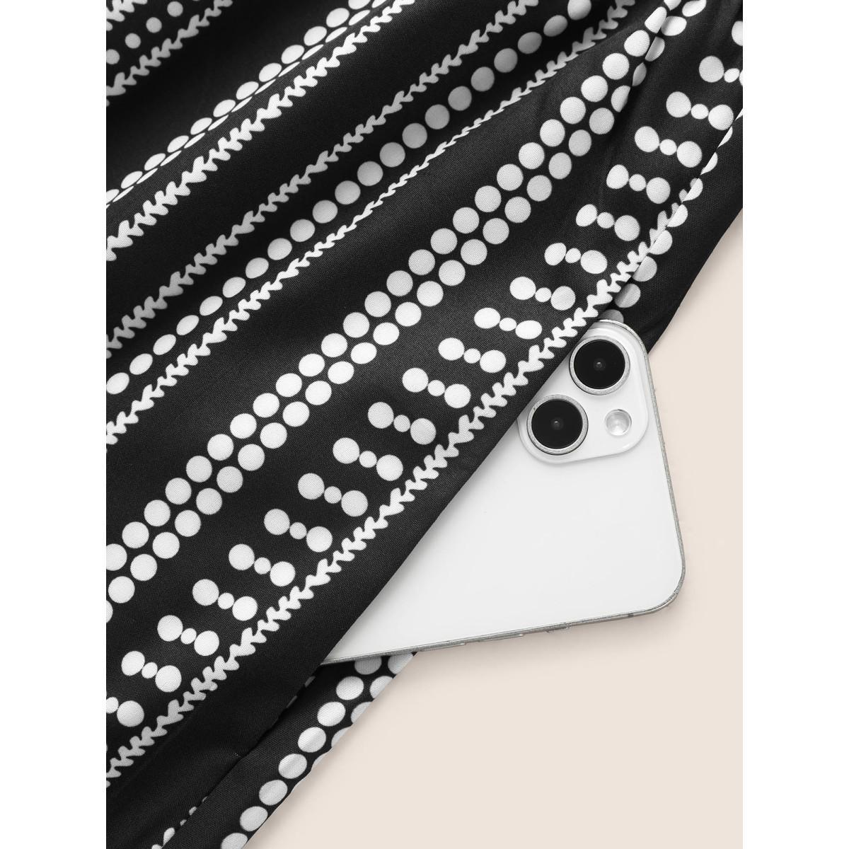 Plus Size Striped Elastic Waist Ruffle Sleeve Dress Black Women Work From Home Ruffles Flat collar with V-notch Short sleeve Curvy BloomChic 14-16/1X Product Image