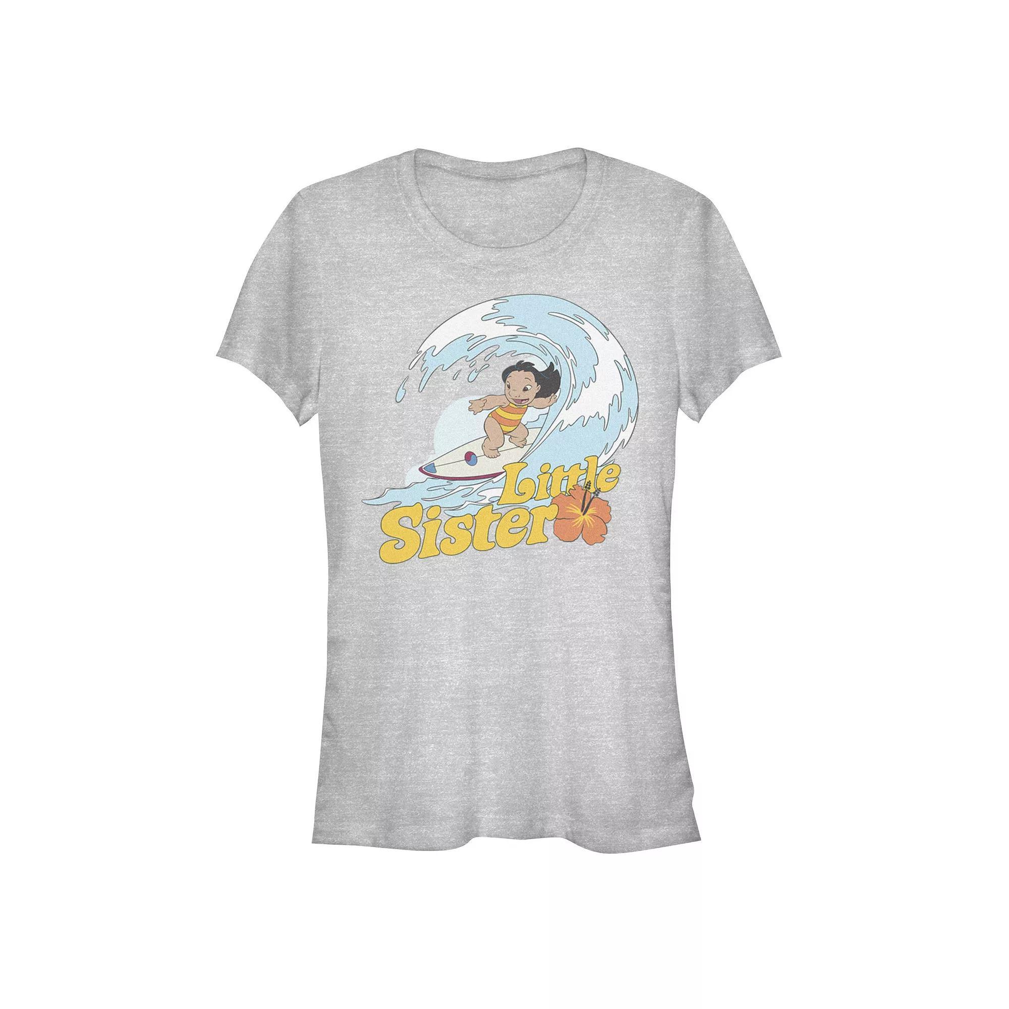 Disney's Lilo & Stitch Women's Surfing Lilo Little Sister Tee, Girl's, Size: Large, Athletic Grey Product Image