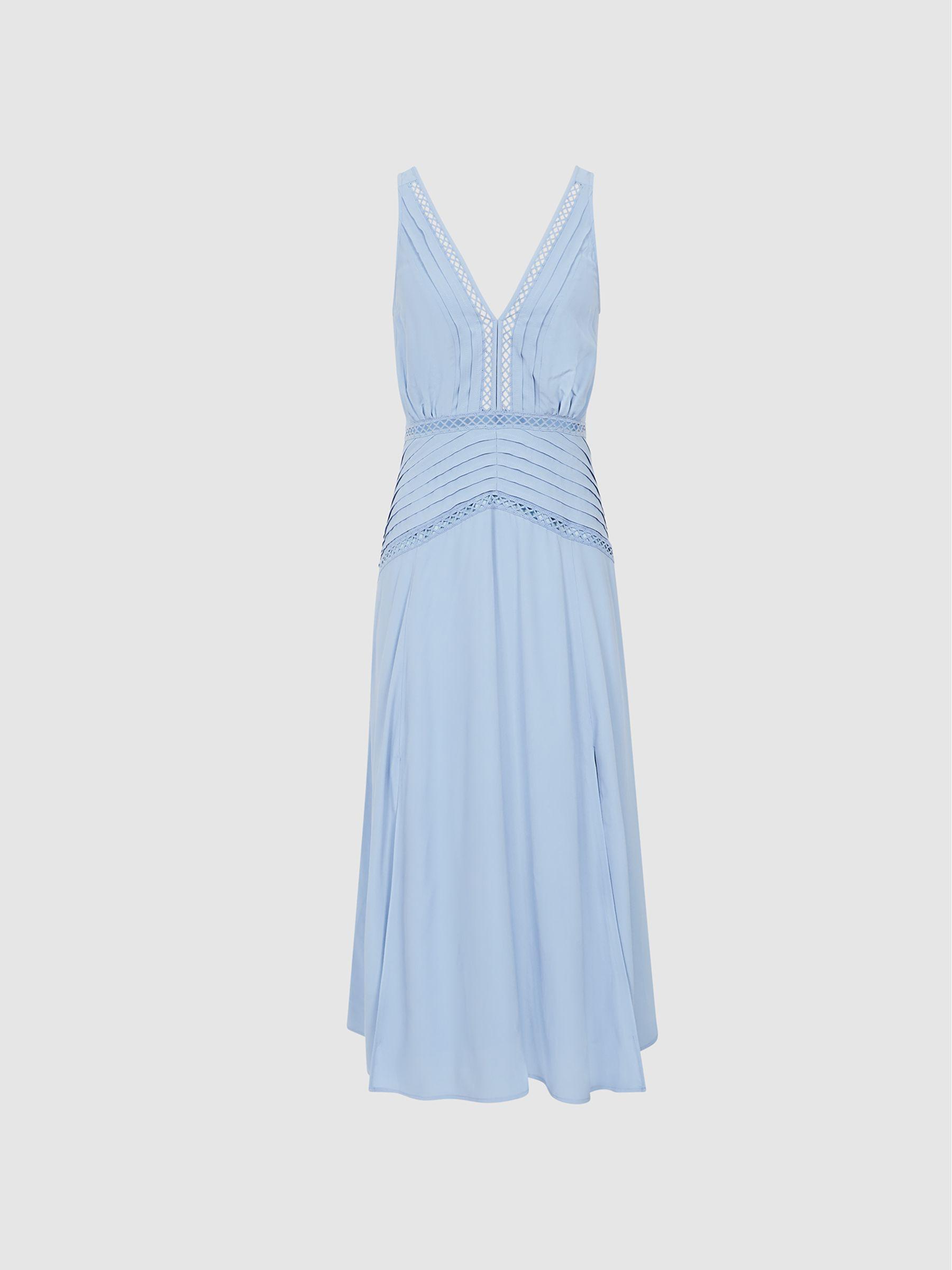 Lace Trim Midi Dress in Blue Product Image