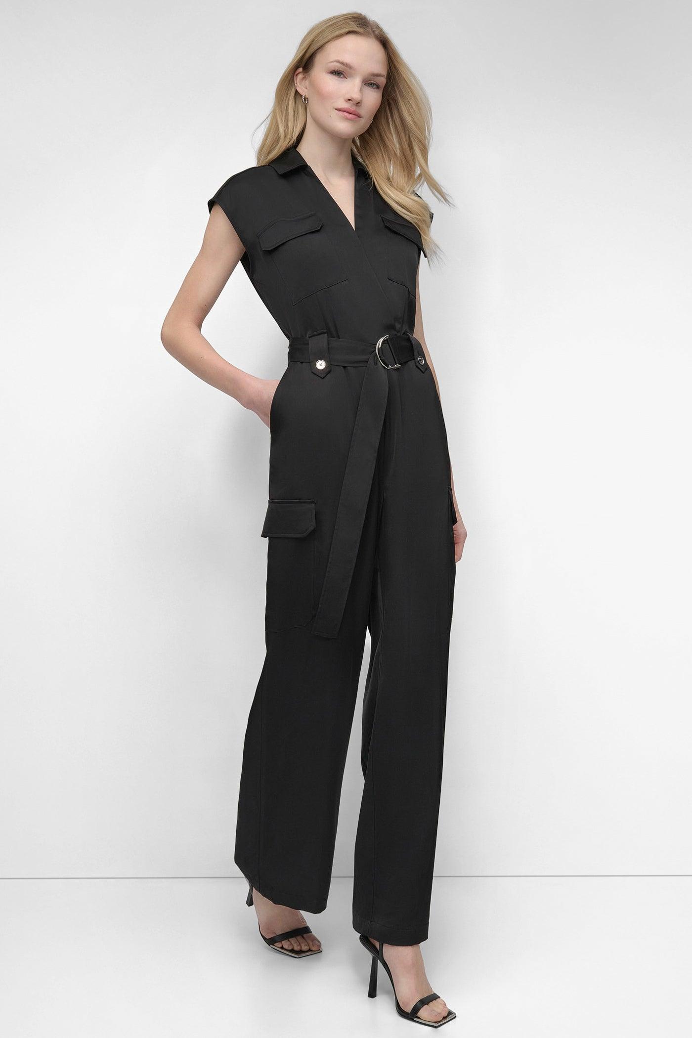 BELTED WRAP-EFFECT CARGO JUMPSUIT Product Image