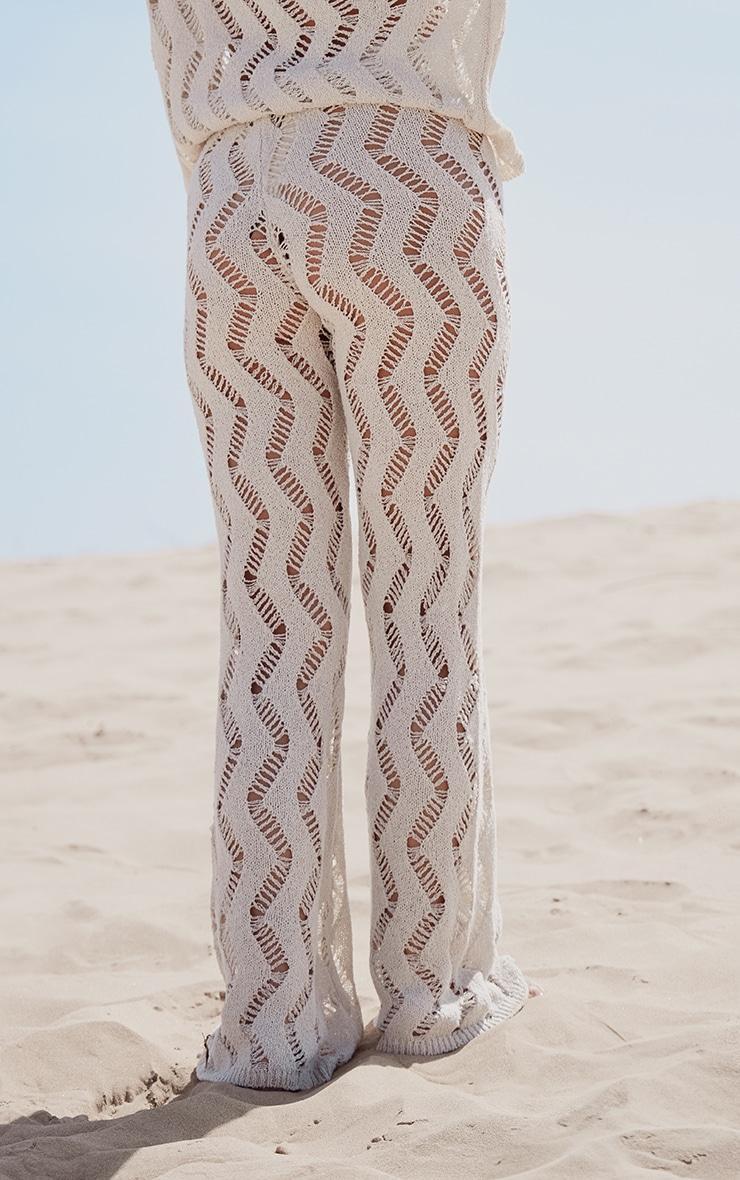 Sand Textured Cut Out Detail Knit Wide Leg Pants Product Image