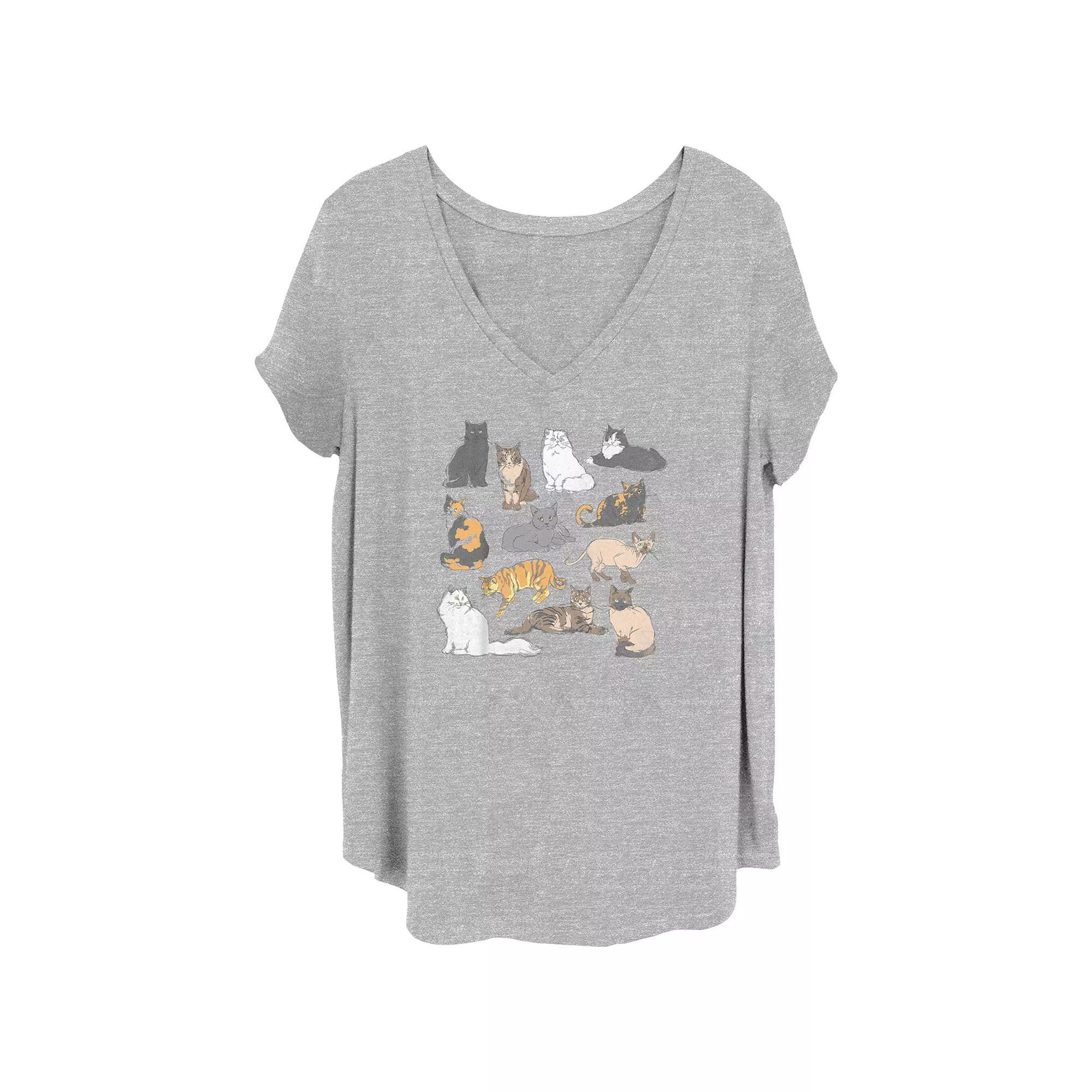Juniors' Plus Cats Jumble V-Neck Graphic Tee, Women's,  Product Image