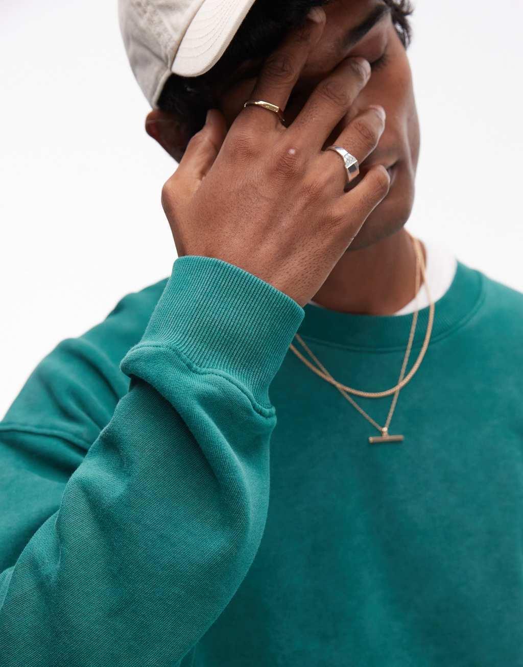 Topman washed oversized sweatshirt in green Product Image