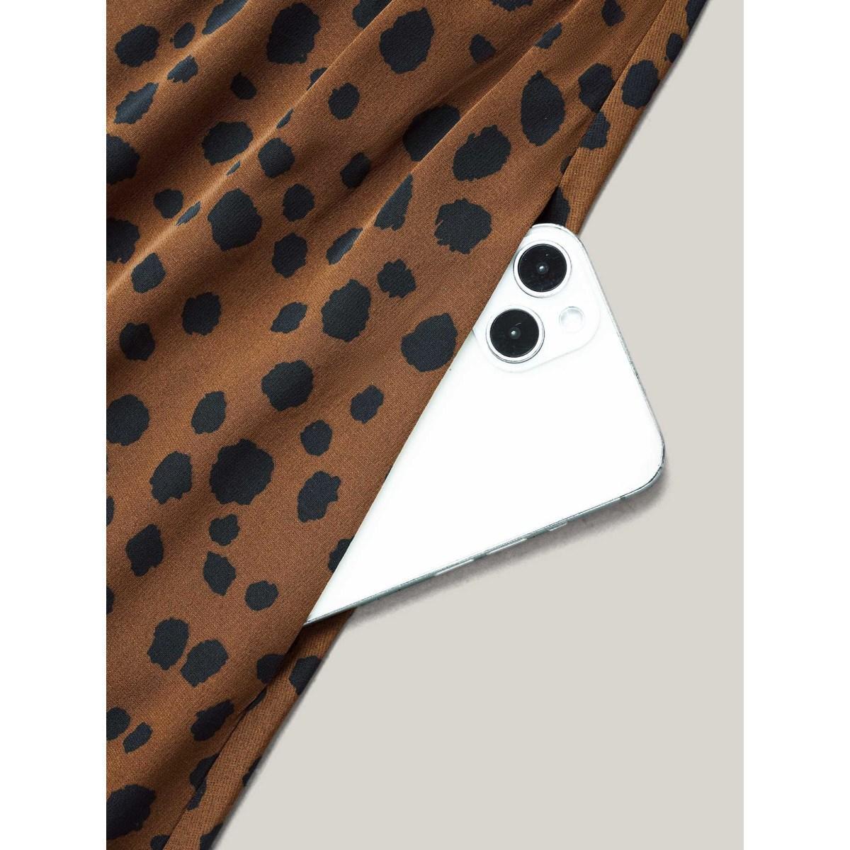 Plus Size Leopard Print Button Placket Midi Dress Browncoffeecolor Women Casual Button V-neck Half Sleeve Curvy BloomChic 14-16/1X Product Image
