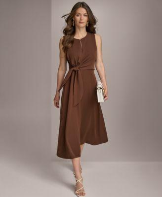 Donna Karan Womens Tie-Waist Keyhole Midi Dress Product Image