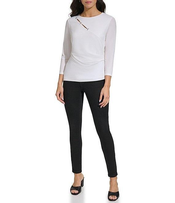 Calvin Klein 3/4 Sleeve Staple Hardware Cut Out Top Product Image