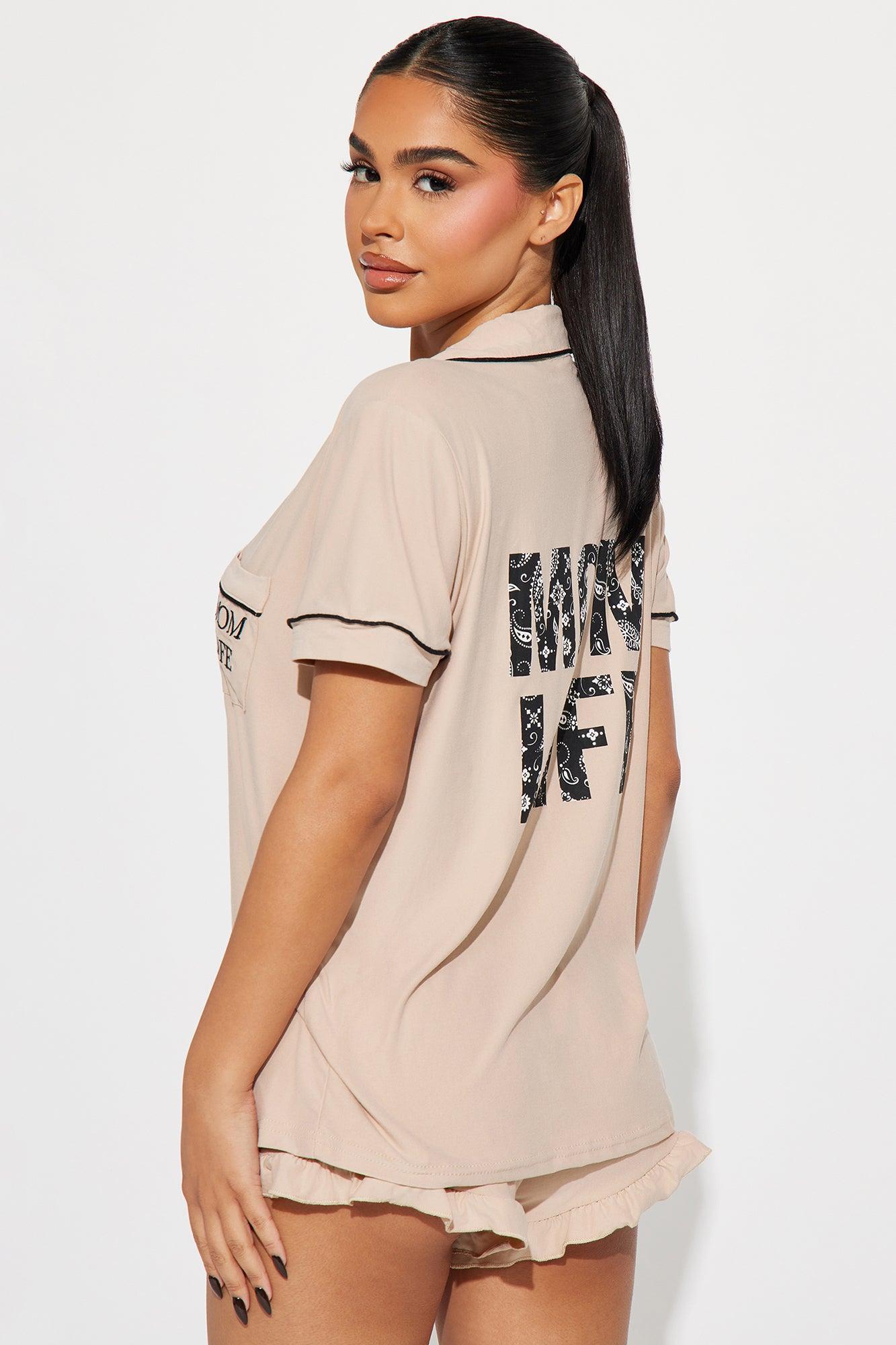 Mom Life PJ Short Set - Tan Product Image