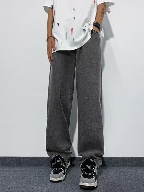 Men's All Match Mid Waist Straight Loose Jeans Product Image