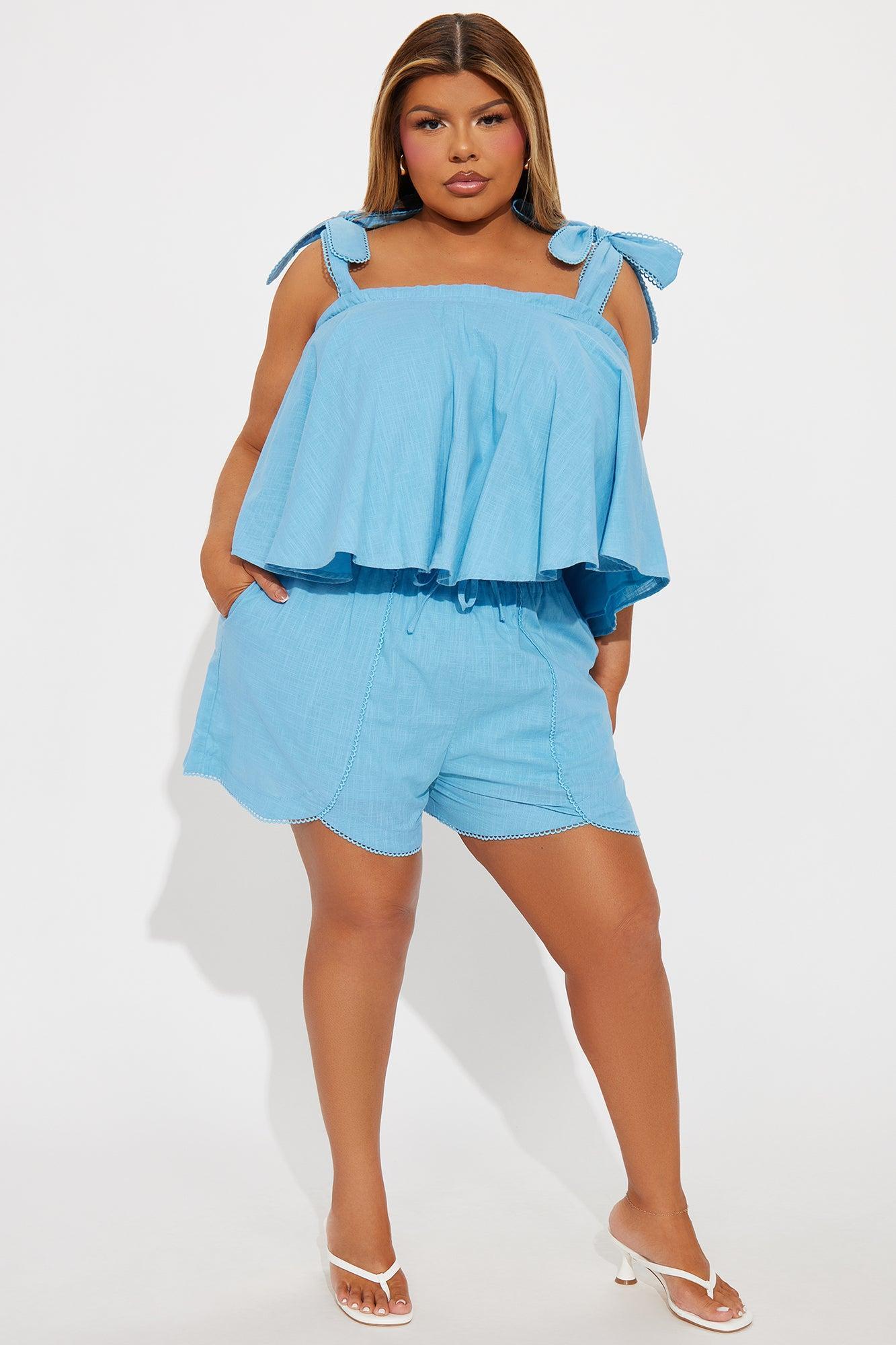 Sweet As Can Be Linen Short Set - Blue Product Image