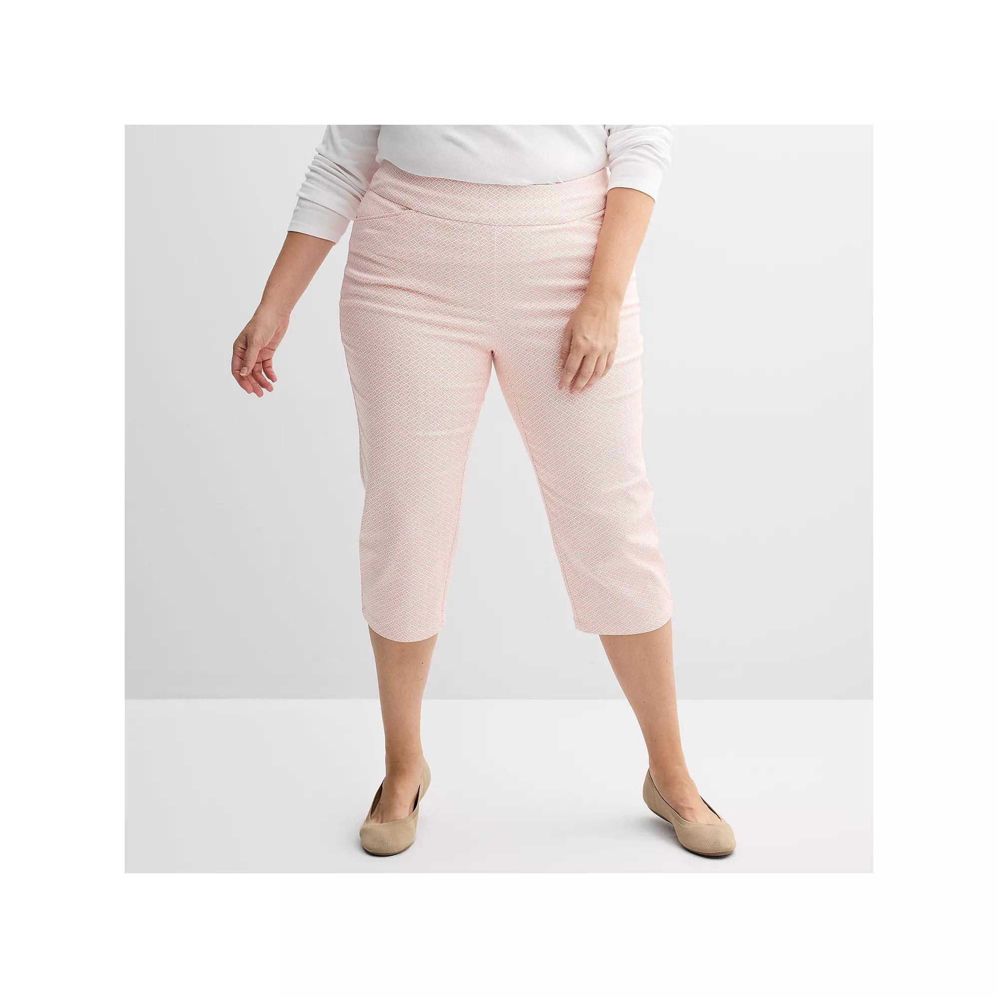 Plus Size Croft &amp; Barrow® Effortless Stretch Capri Pants, Women&#x27;s, Size: 16 W, White Pink Tiny Geo Product Image