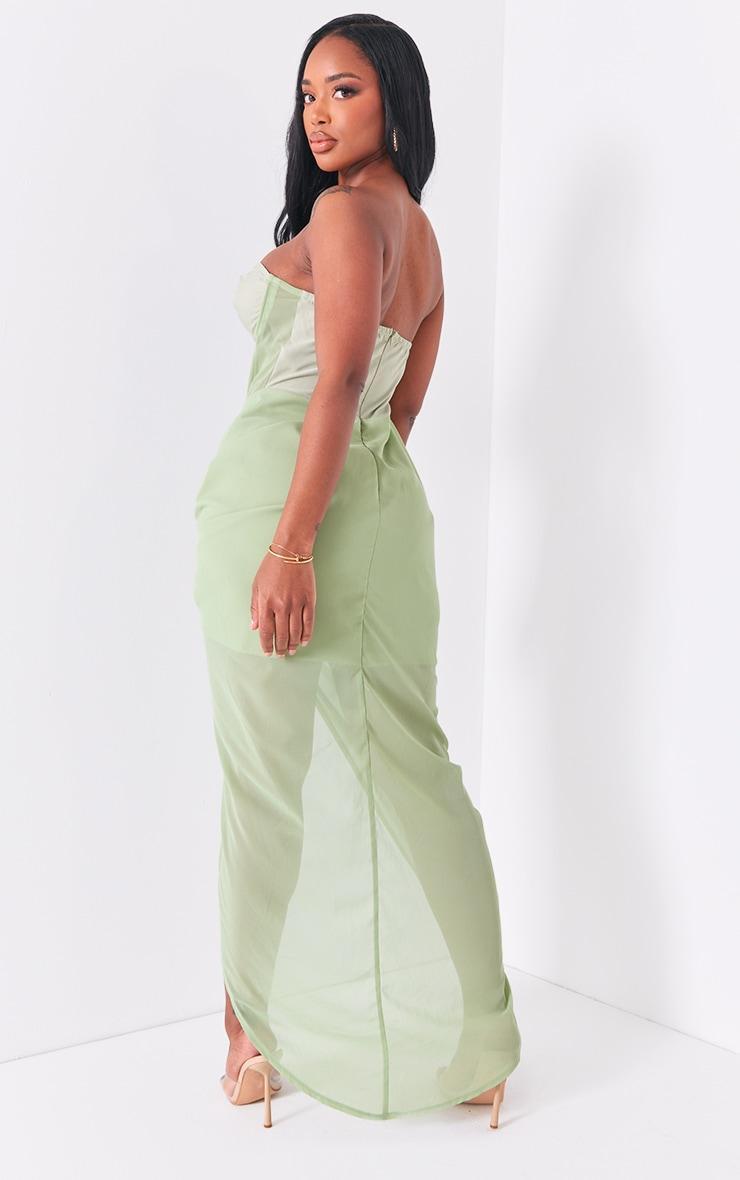 Shape Sage Green Corset Detail Sleeveless Ruched Midi Dress Product Image