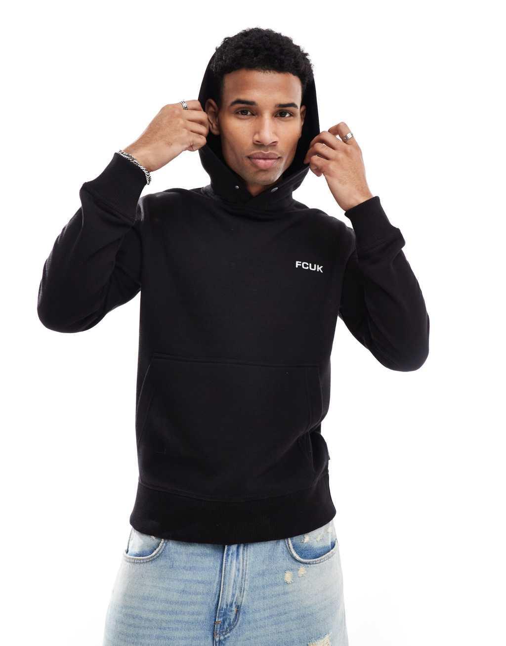 French Connection relaxed hoodie with logo in black Product Image