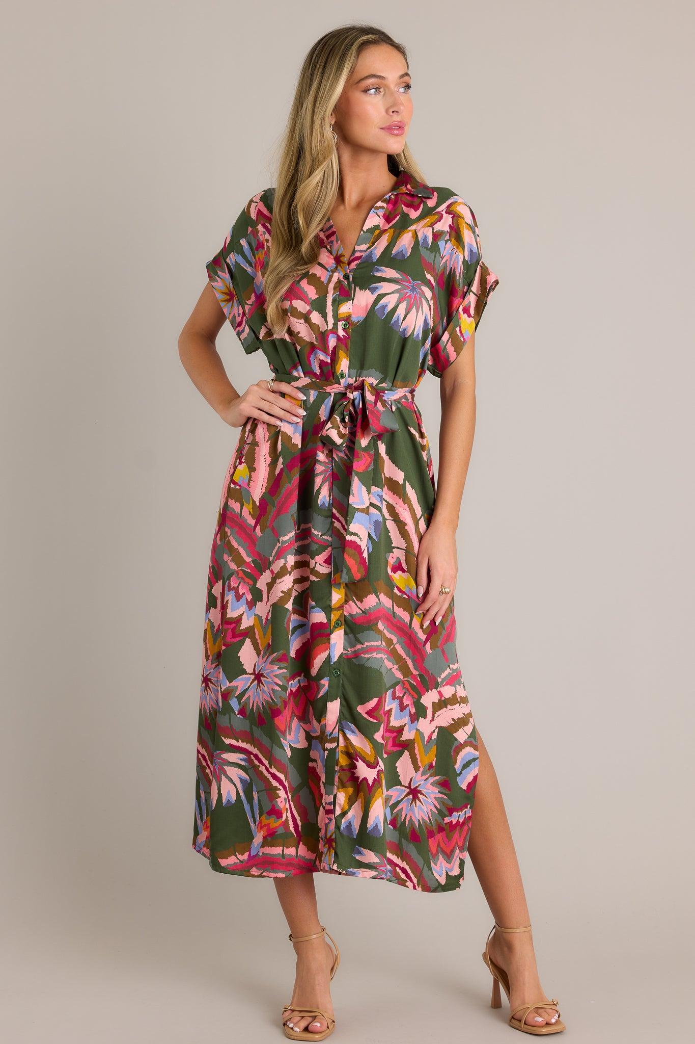 Cascade Breeze Green Multi Print Midi Dress Product Image