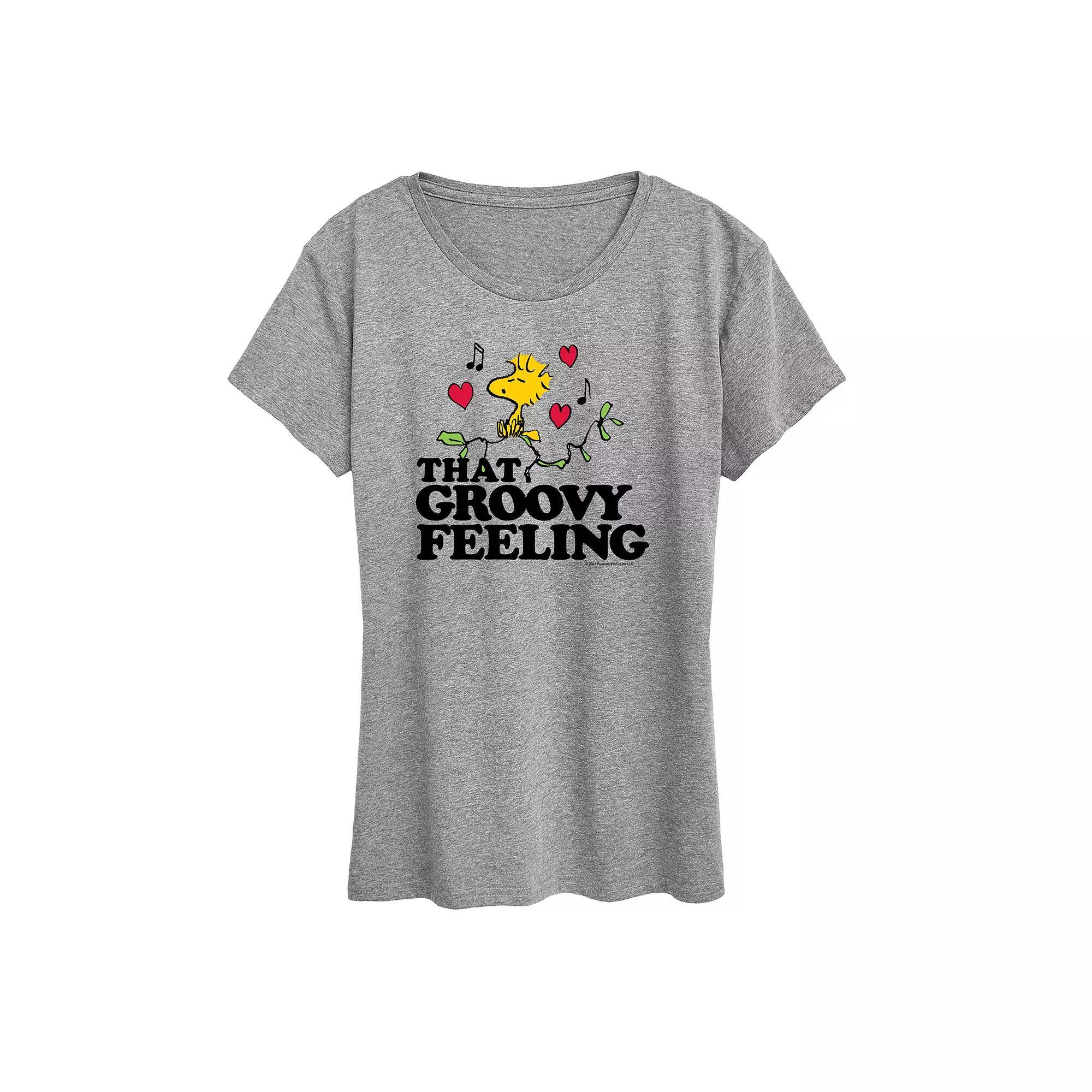 Women's Peanuts Woodstock Groovy Feeling Graphic Tee, Size: Medium, Grey Gray Product Image