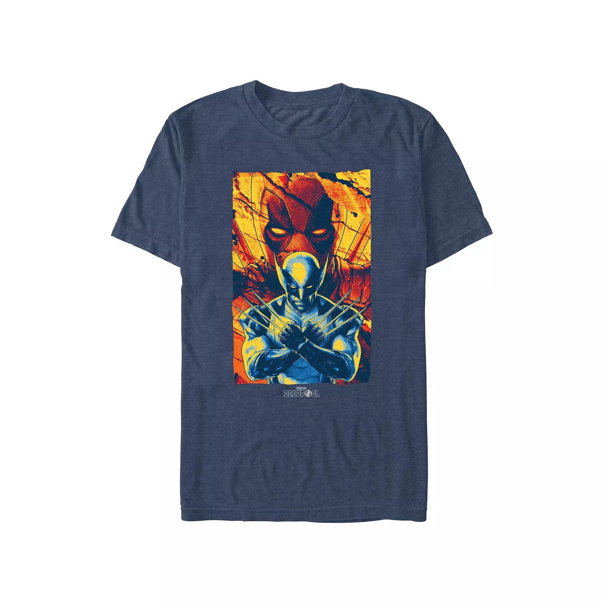 Men's Marvel Deadpool And Wolverine Looking Over Wolverine Graphic Tee, Size: XL, Navy Grey Product Image