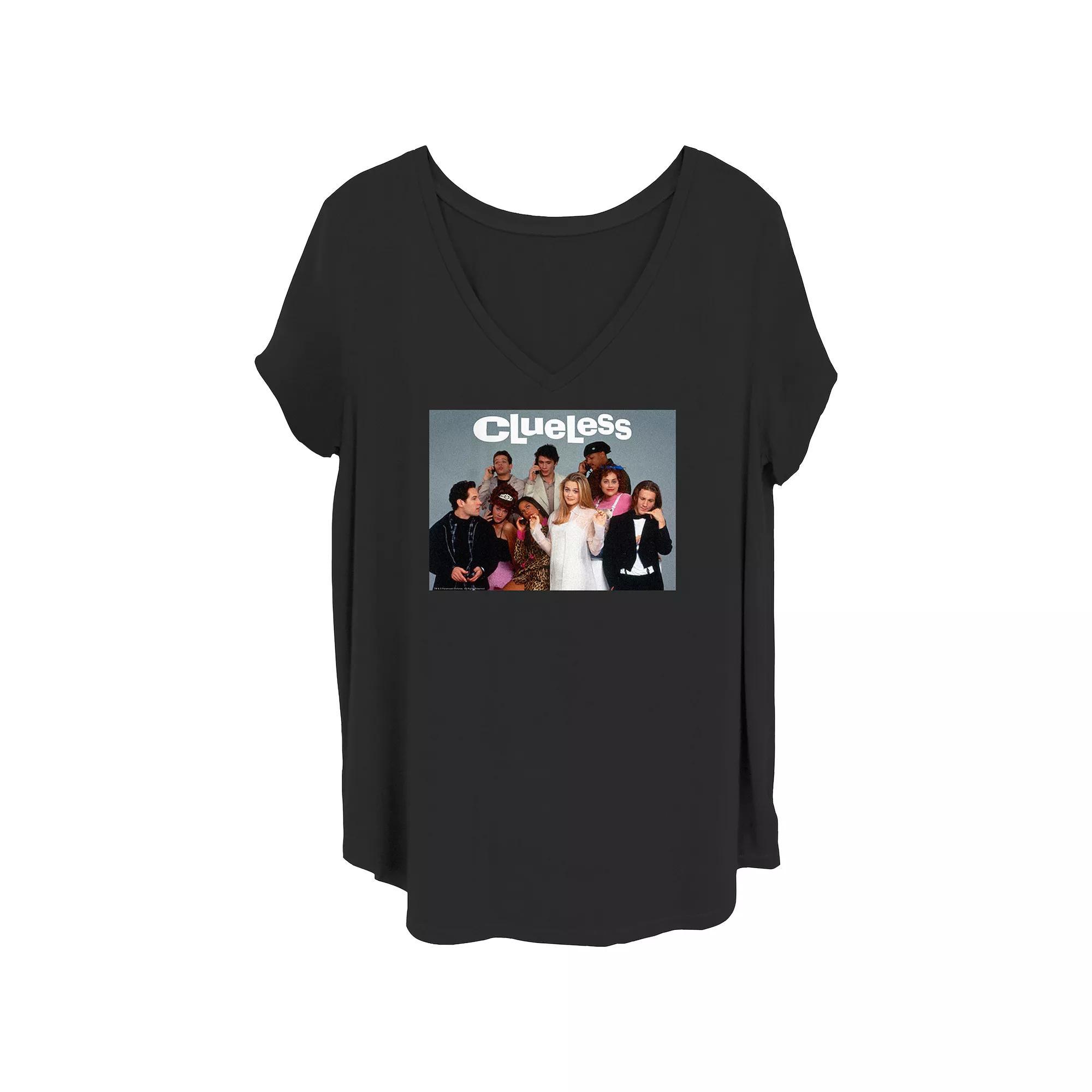 Juniors' Plus Clueless Cast Group V-Neck Graphic Tee, Women's, Size: 3XL, Black Product Image