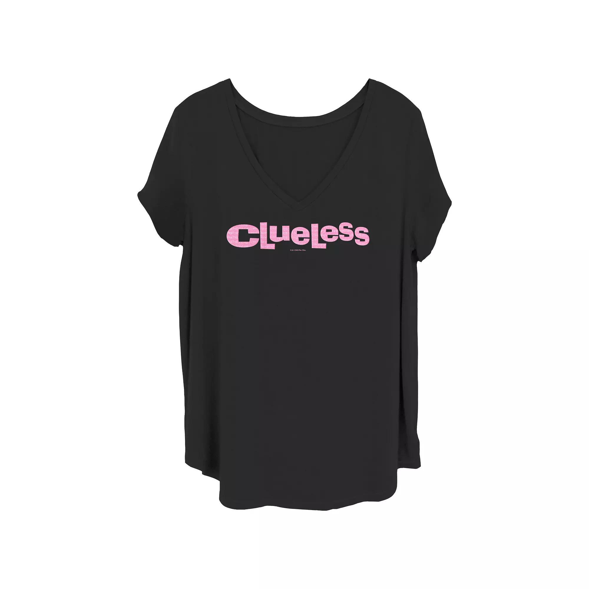 Juniors' Plus Clueless Pink Logo V-Neck Graphic Tee, Women's,  Product Image