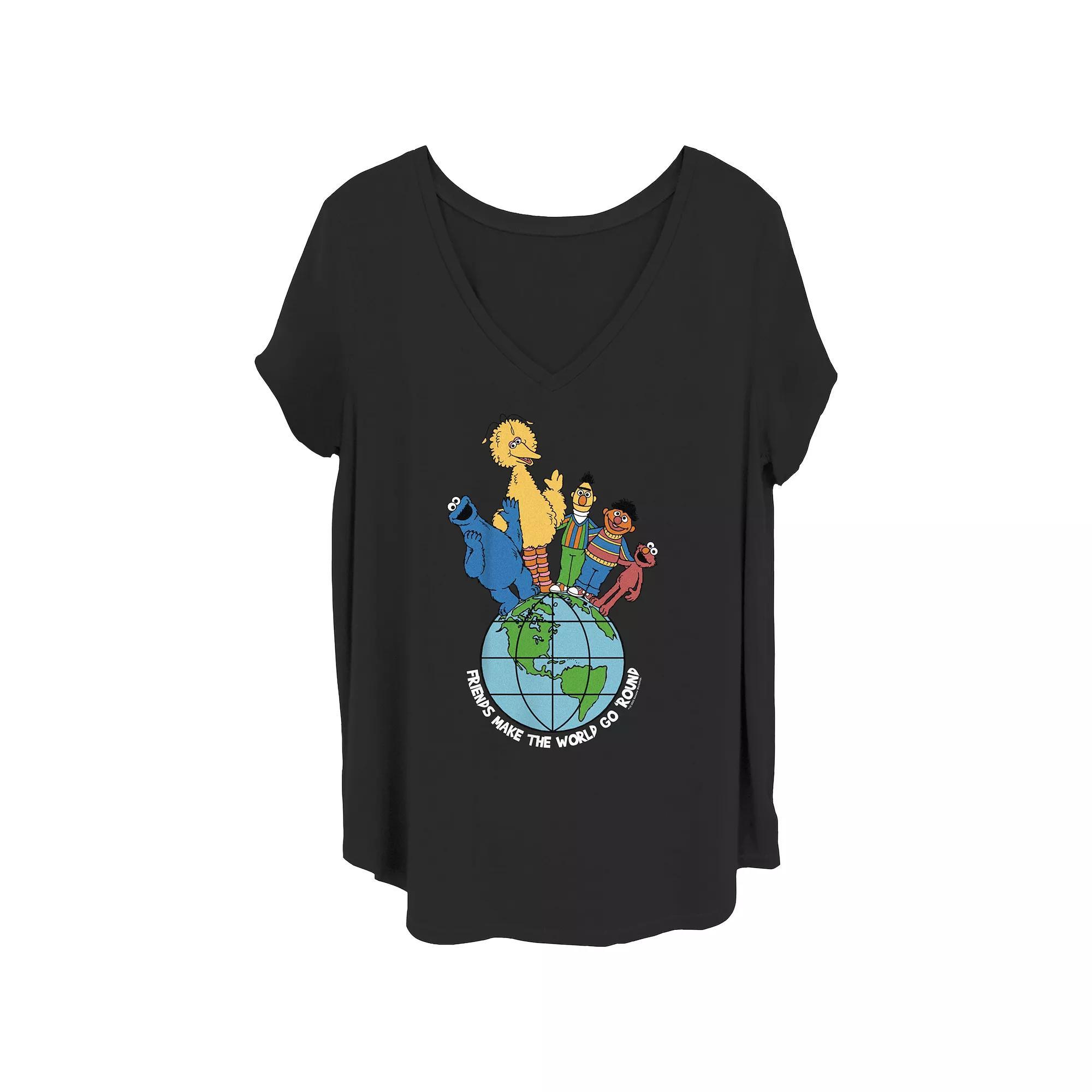 Juniors' Plus Size PBS Kids Sesame Street Friends Make The World Go Round Graphic Tee, Women's, Size: 3XL, Black Product Image