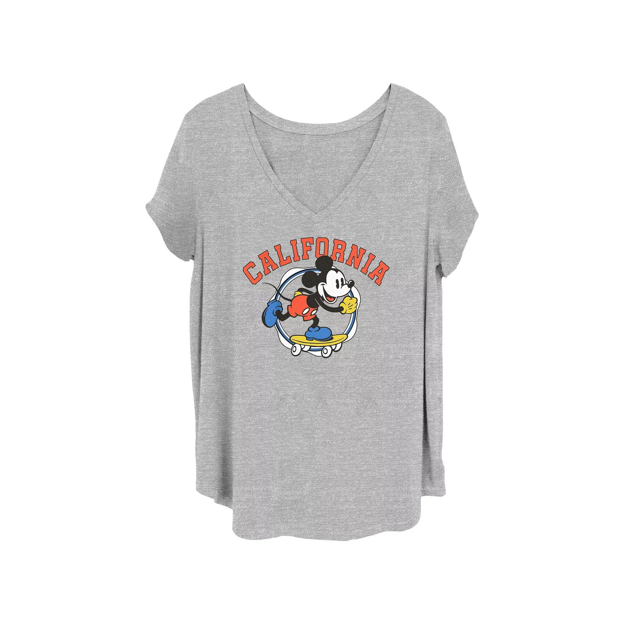 Disney's 100th Anniversary Women's Mickey Mouse Club Drum V-Neck Tee, Girl's, Size: 2XL, Grey Gray Product Image