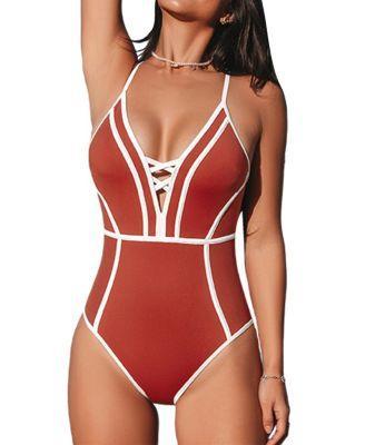 Cupshe Womens Contrast Piping Lace-Up One-Piece Swimsuit Product Image