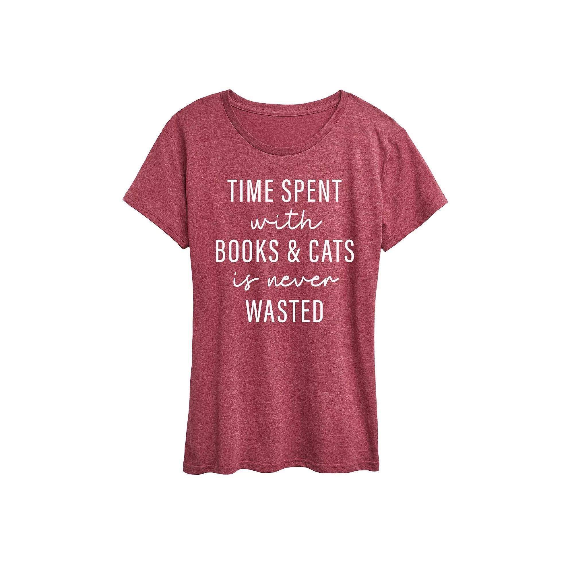 Women's Time Spent With Books Cats Graphic Tee,  Product Image