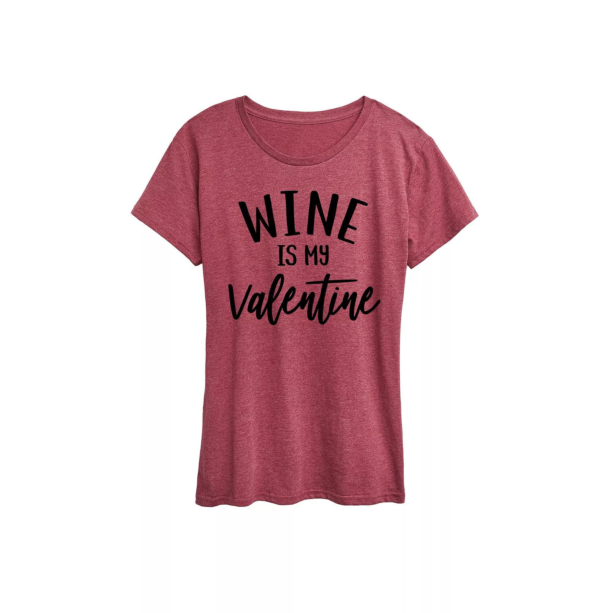 Women's Wine Is My Valentine Graphic Tee, Size: Large, Grey Dark Red Product Image