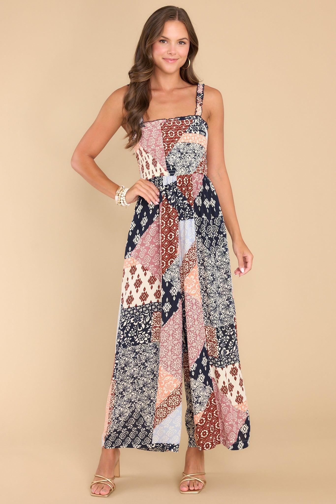 Long Weekends Rust Patchwork Jumpsuit Print Product Image