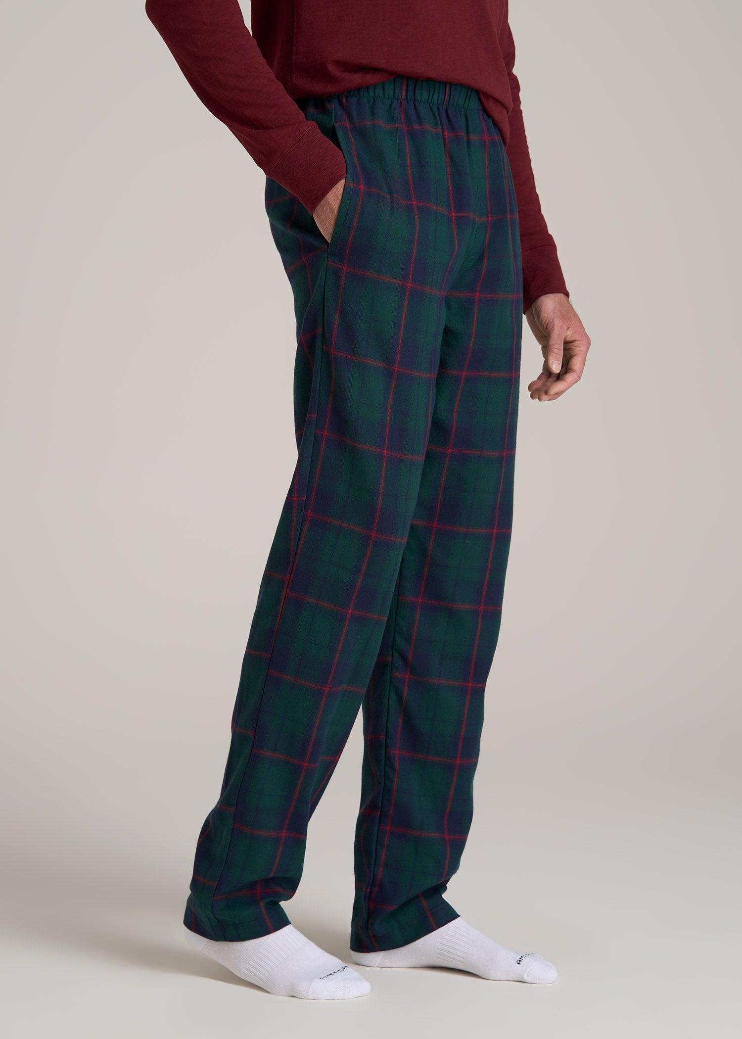 Plaid Pajama Pants for Tall Men in Green and Red Tartan Product Image