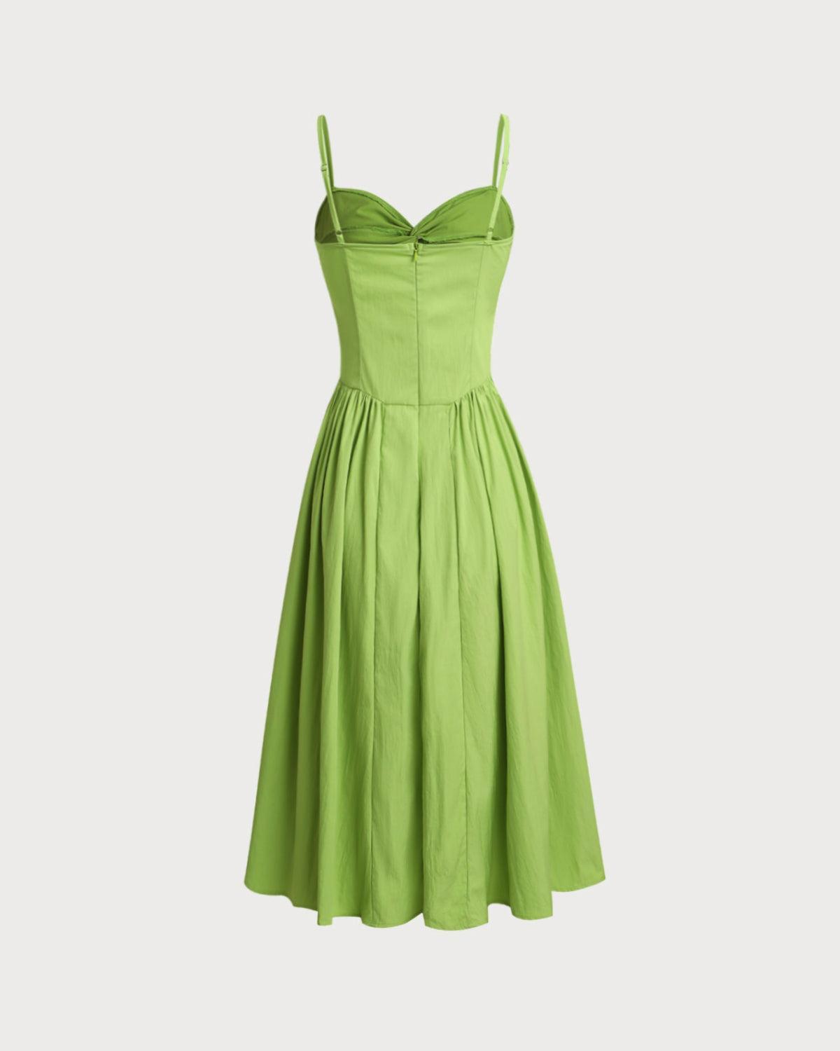 Green Sweetheart Neck Slip Midi Dress Product Image